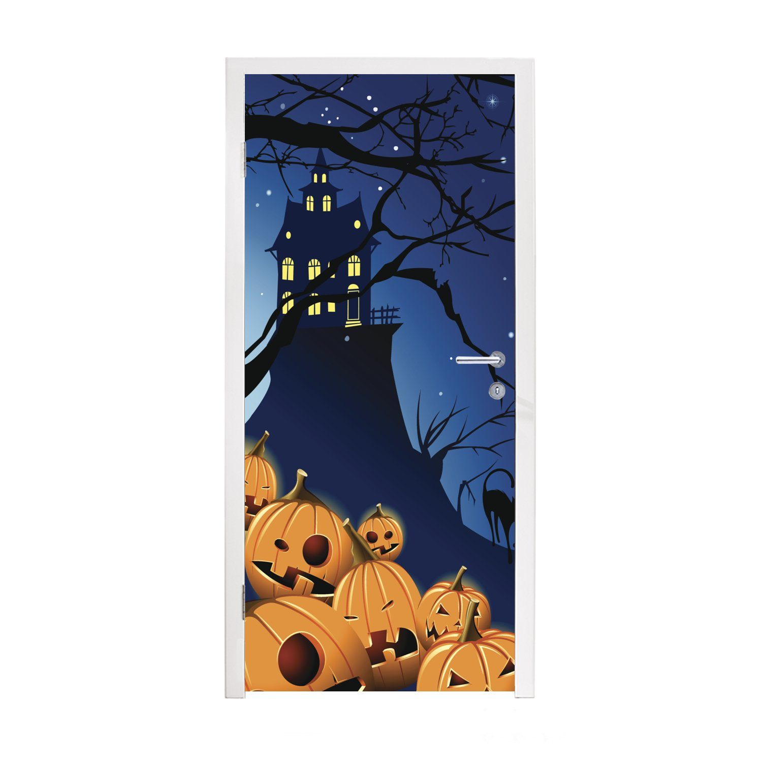 MuchoWow Türtapete Eine Halloween-Nacht in einer Illustration, Matt, bedruckt, (1 St), Fototapete für Tür, Türaufkleber, 75x205 cm