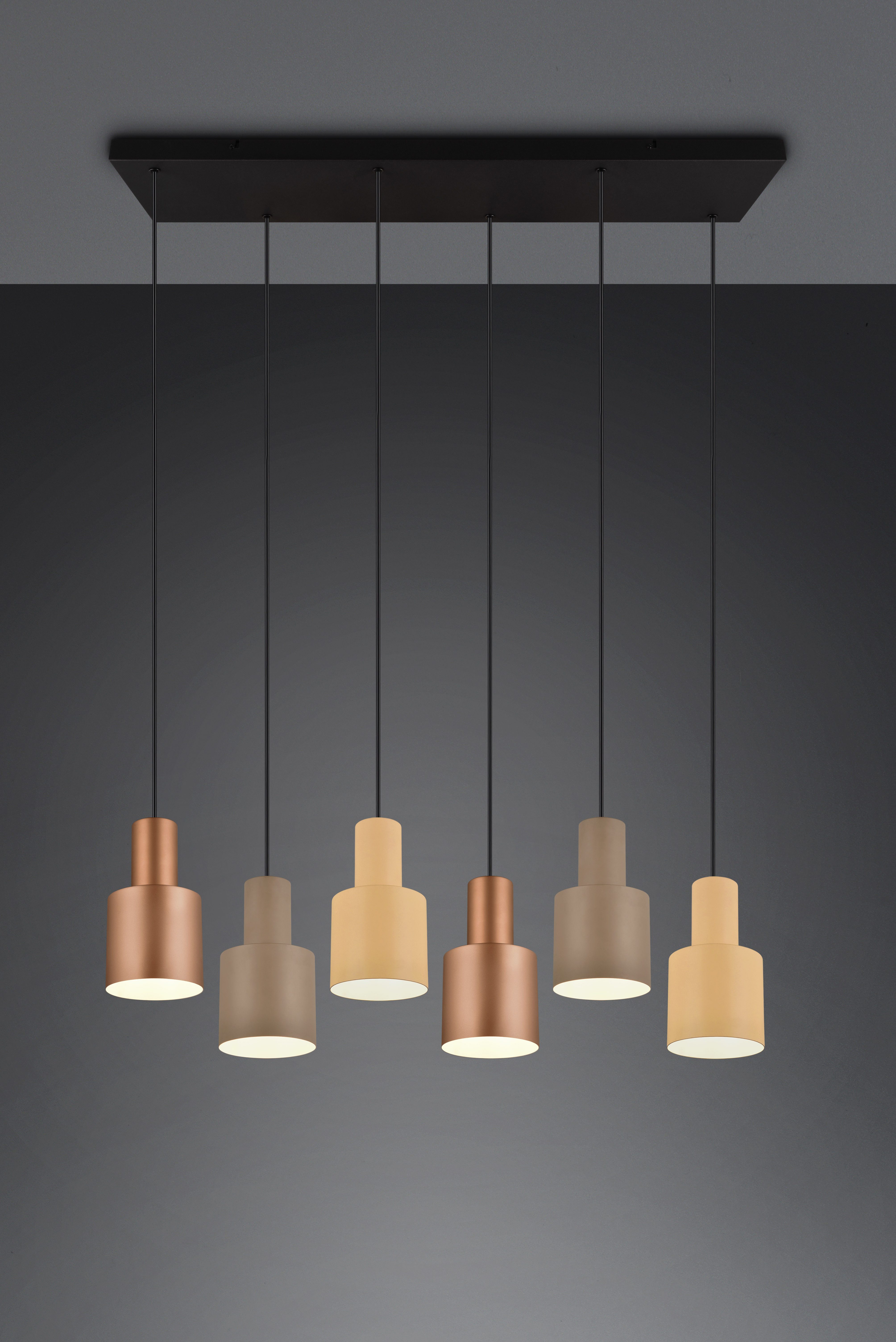 TRIO Leuchten Pendelleuchte AGUDO, Hängelampe 6-flammig exkl 6xE27 max 40W höhenverstellbar, Leuchtmittel wechselbar, warmweiß - kaltweiß, mehrfarbige Lampenschirme in beige taupe & coffee, Esszimmerlampe