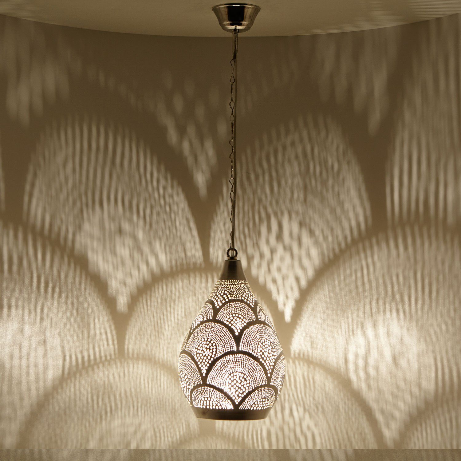 Lampe handgefertigt, wie Orientalische aus Prachtvolle Casa Pendelleuchte Samak Moro Deckenleuchten Silber 1001 ohne marokkanische Nacht D17 EL2190 Leuchtmittel, Naouma