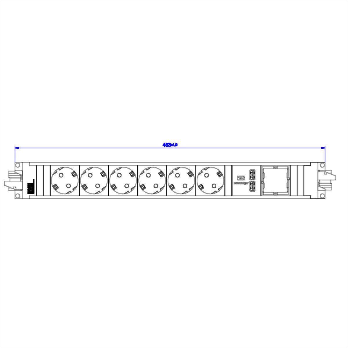 Bachmann STEP ALU 6x Schutzkontakt 1x USB-Charger 1xABD Einbau-Tischsteckdosenleiste, 906.0846