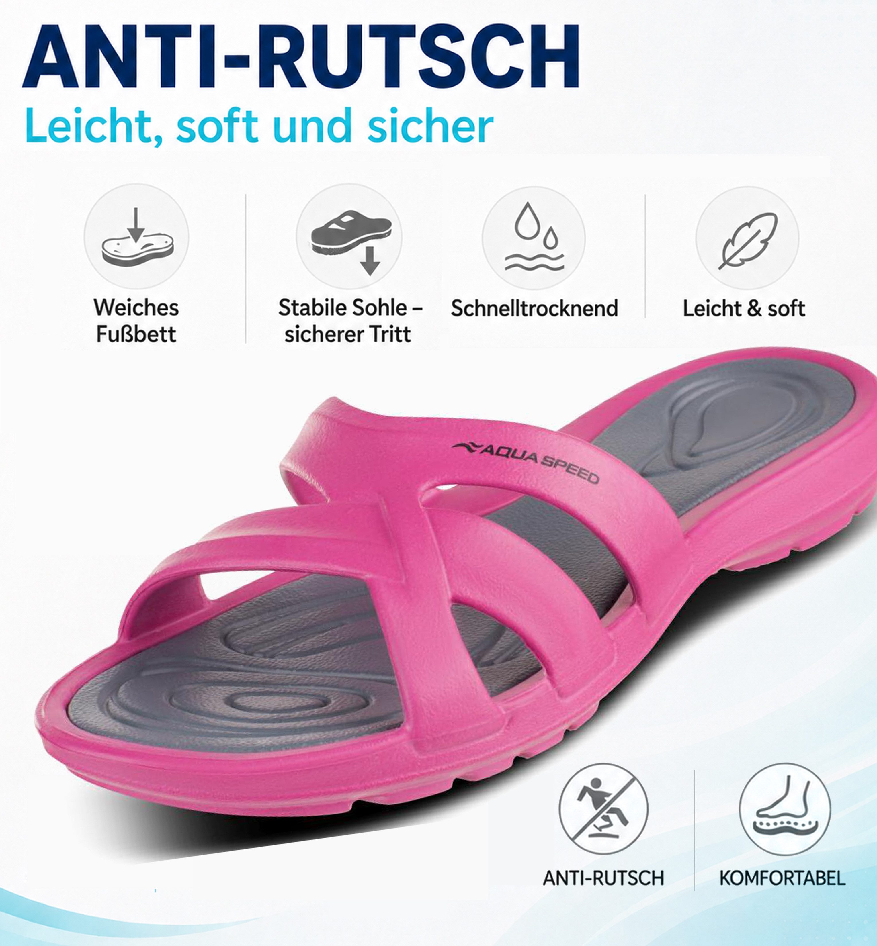 Aqua Speed Damen-Wellnesslatschen – Hygienisch & luftig für Therme Gr. 36 Badepantolette (Leichte Spa-Schuhe für Frauen – Perfekt für Alltag & Urlaub) Weiches Fußbett – Wohlfühlkomfort für Sauna, Pool & Bad