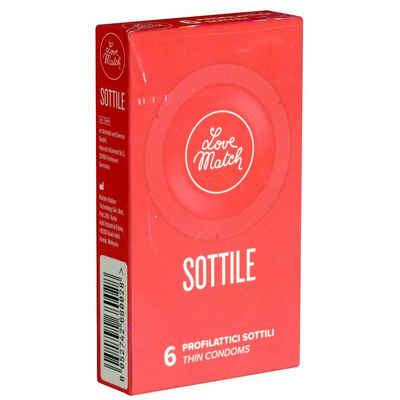 Love Match Kondome Sottile Packung mit, 6 St., italienische Kondome für mehr Gefühl, Retro-Design, zarte Kondome in Rundfolien