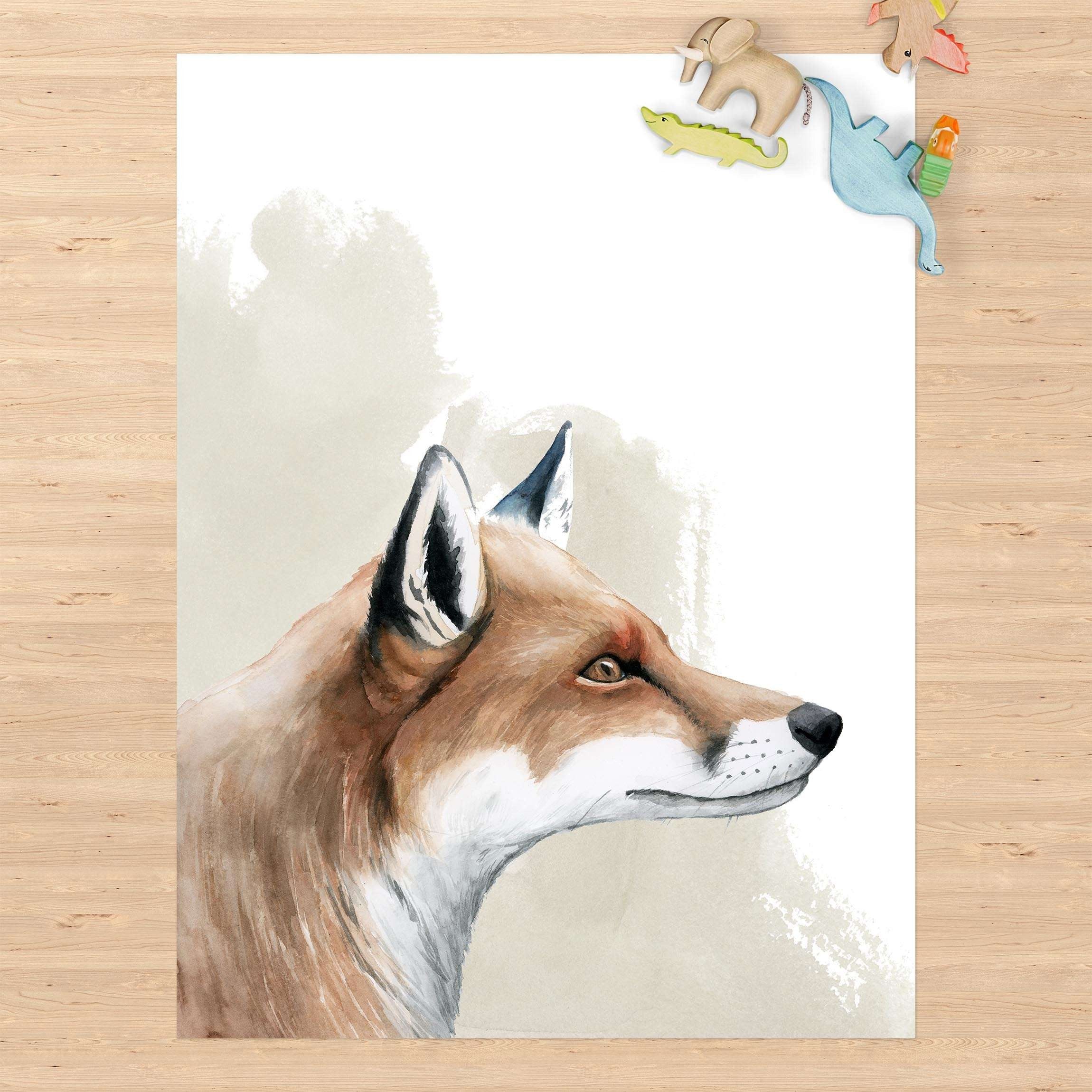 Bilderdepot24 Teppich Vinyl Kinderzimmer Tiere Fuchs Mädchen Jungen, rechteckig - orange glatt, nass wischbar (Saft, Tierhaare) - Saugroboter & Bodenheizung geeignet