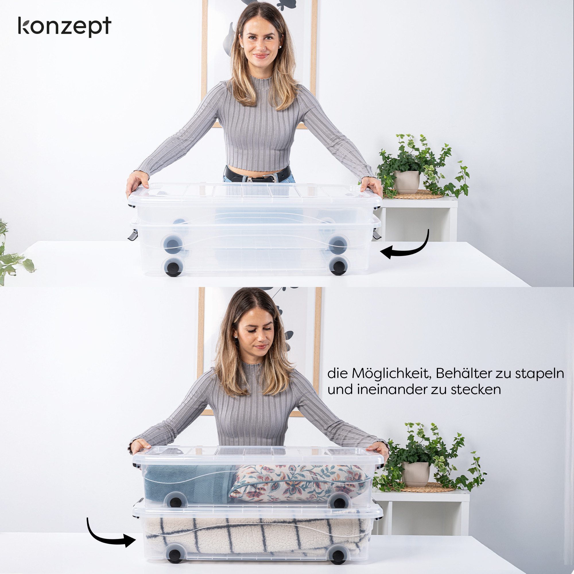 KONZEPT Aufbewahrungsbox Unterbett Plastikbox mit Rollen und Deckel, Platz sparen & Ordnung schaffen,Volumen: 30 Liter – Bild 3 von 5