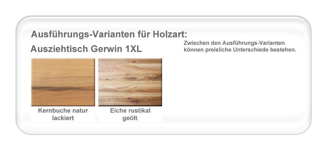 Massivholz Mittelauszug expendio Design-Applikation Gerwin Kernbuche und 1XL, 130(180)x90 Esstisch