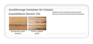 expendio Esstisch Gerwin 1XL, Kernbuche 130(180)x90 Massivholz Mittelauszug und Design-Applikation