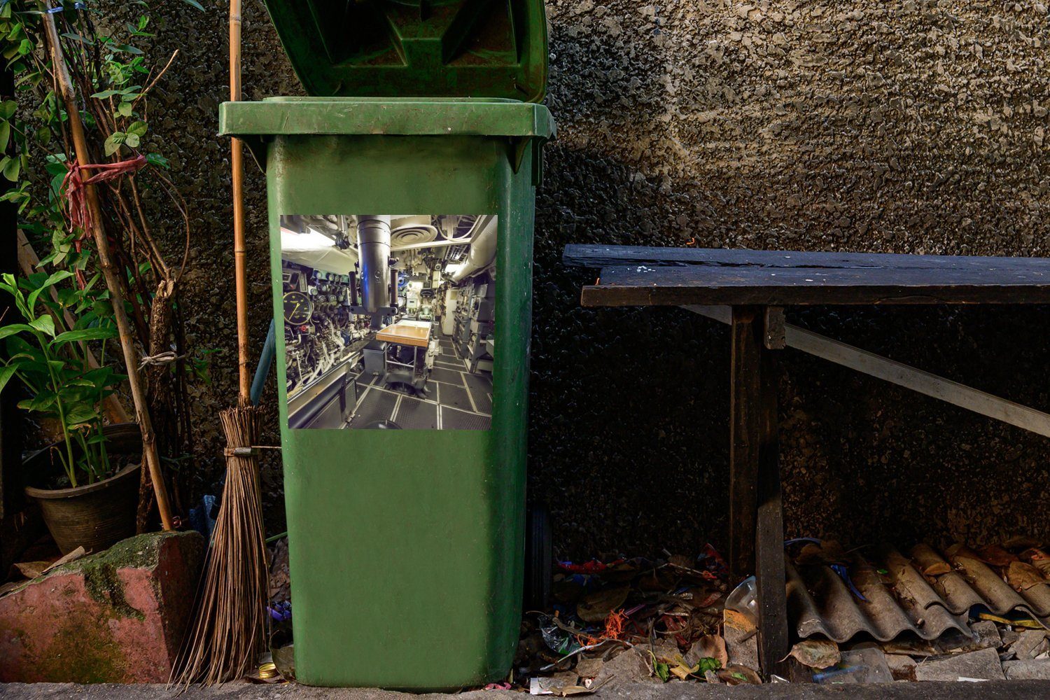 Mülleimer-aufkleber, MuchoWow eines Container, Mülltonne, Das Innere Abfalbehälter (1 alten Wandsticker St), Sticker, U-Boots