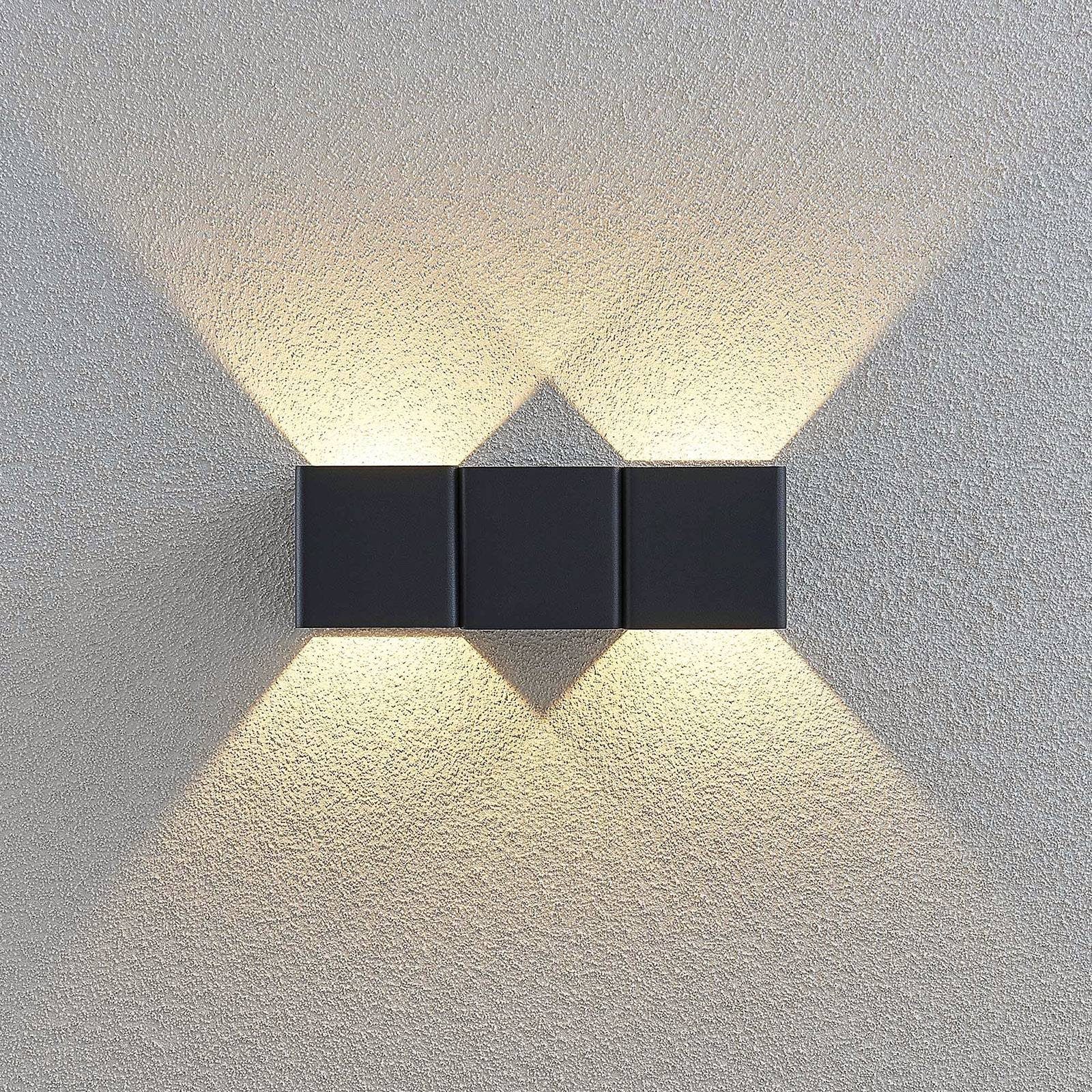 Lindby LED Außen-Wandleuchte Niclas, LED-Leuchtmittel Aluminium, dunkelgrau, Leuchtmittel 2 verbaut, Glas, flammig, inkl. fest Modern, warmweiß