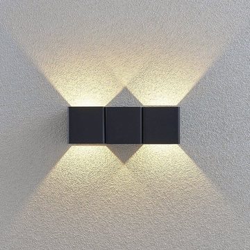 Lindby LED Außen-Wandleuchte Niclas, LED-Leuchtmittel fest verbaut, warmweiß, Modern, Aluminium, Glas, dunkelgrau, 2 flammig, inkl. Leuchtmittel