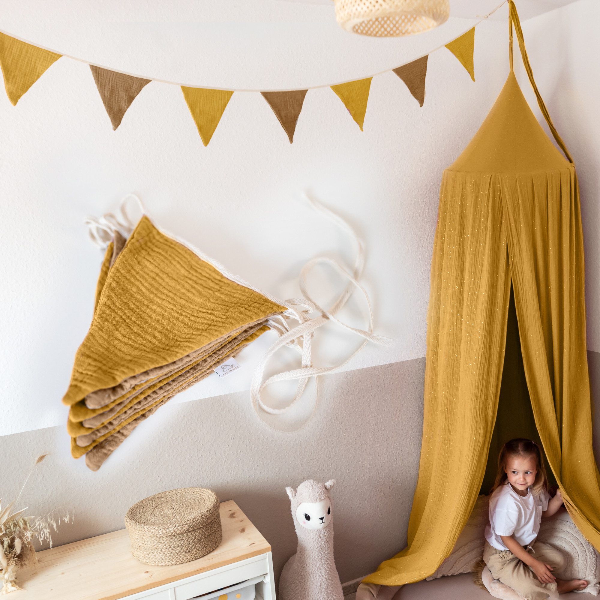 lilimaus Wimpelkette Sternenkette für Kinderzimmer - handgenähte Stoff-Girlande, handgefertigte Stoff-Girlande ca. 300 cm - Wimpel oder Sterne