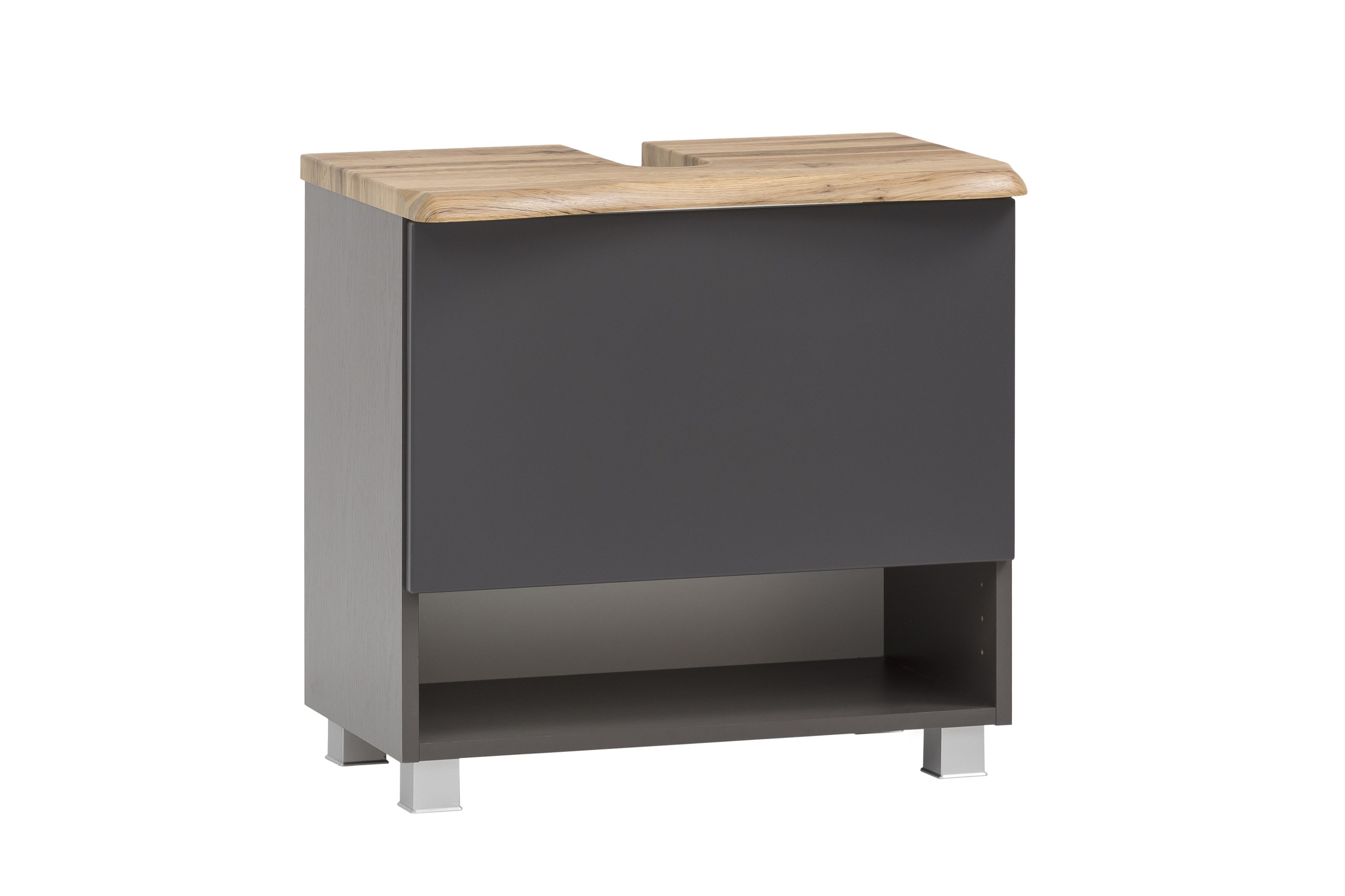 möbelando Waschtisch-Set Kaprun, aus MDF in graphit mit Absetzungen in wotaneiche. Abmessungen (B/H/T) 61x55x47 cm