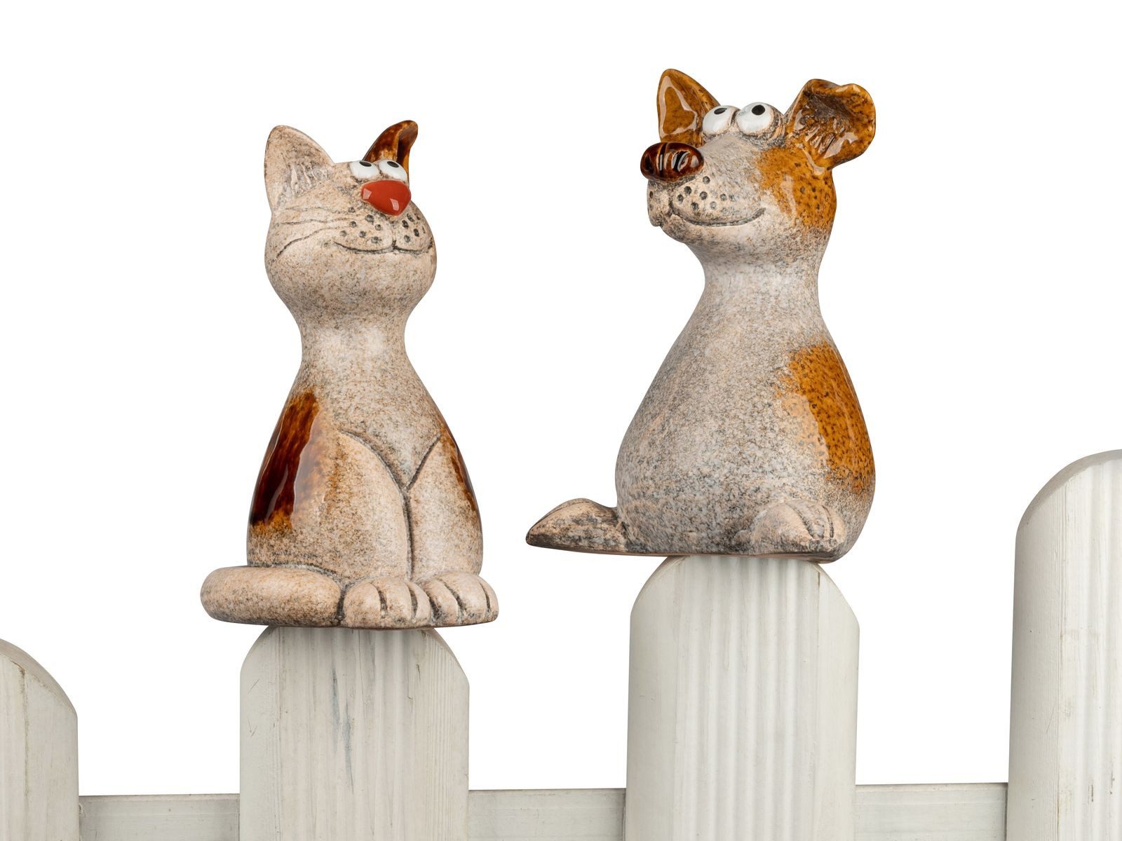 formano Gartenfigur Zaundeko 2er-Set Hund und Katze 18cm Figur Steinzeug Zaunfiguren