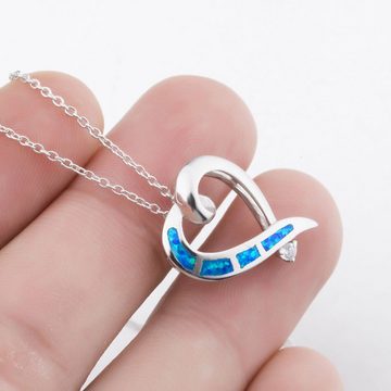 Schmuck-Elfe Kette mit Anhänger Herz Blue Opal, 925 Sterling Silber