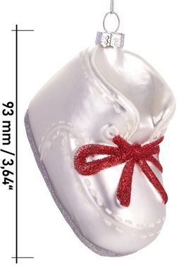 BRUBAKER Christbaumschmuck Handbemalte Weihnachtskugel Babyschuh mit Schleife, niedliche Weihnachtsdekoration aus Glas, mundgeblasenes Unikat - ca. 9 cm