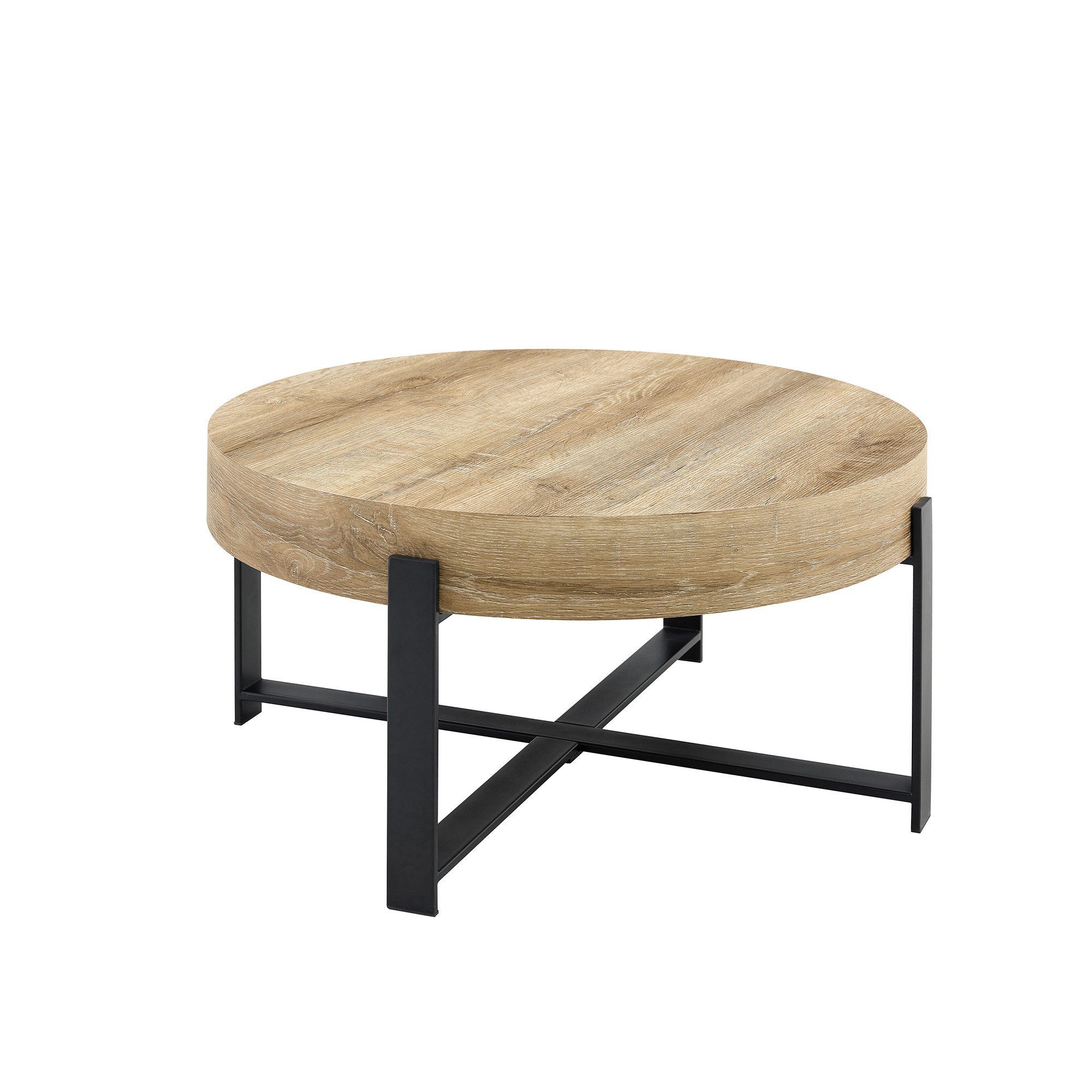 gopop Couchtisch Runder Beistelltisch Retro-Industrie-Stil, Ø 68 cm (1-St), mit MDF-Platte & Metallkreuzgestell