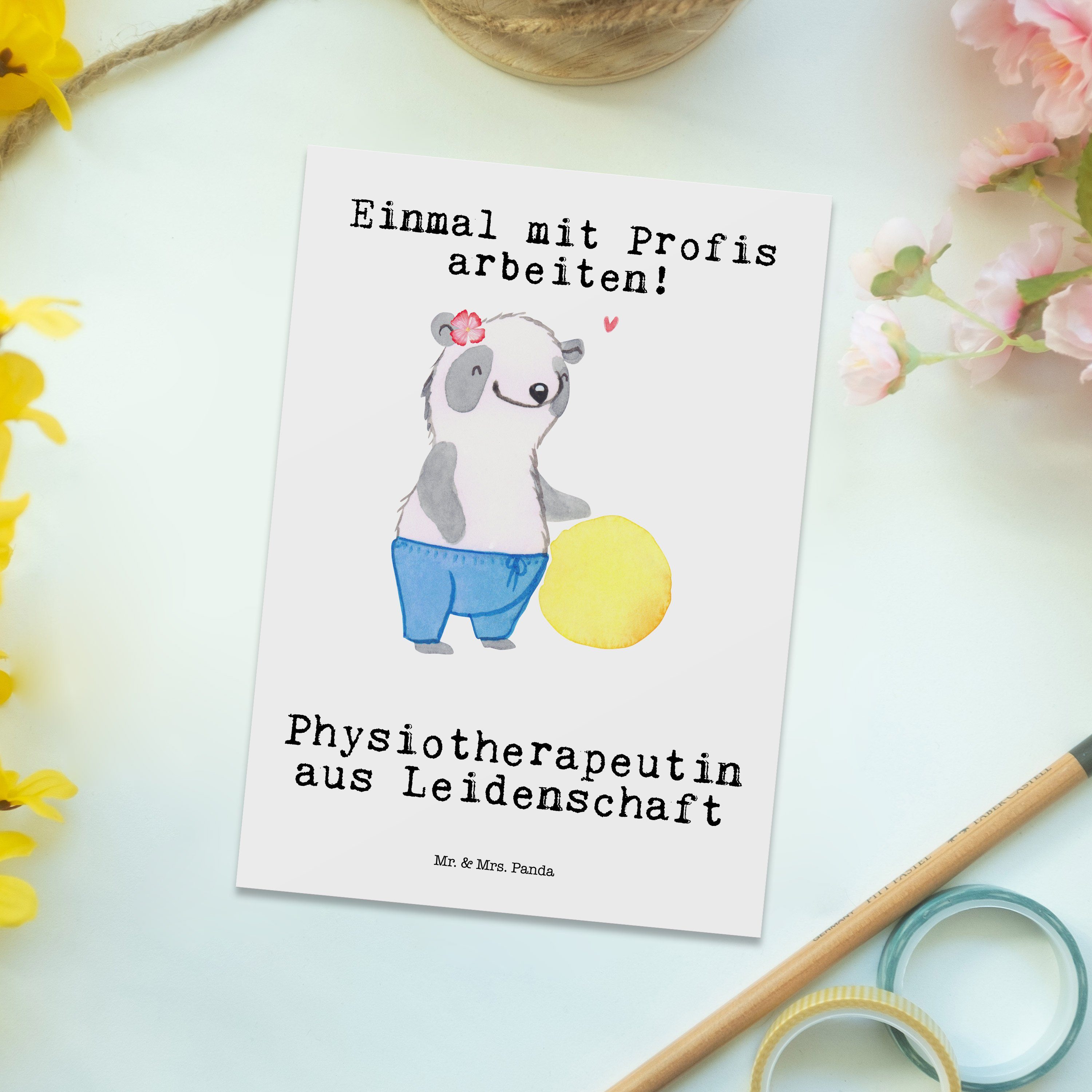 Postkarte Leidenschaft Geschenk, Weiß - Physiotherapeutin aus Mrs. Panda Ges Mr. - & Dankeschön,