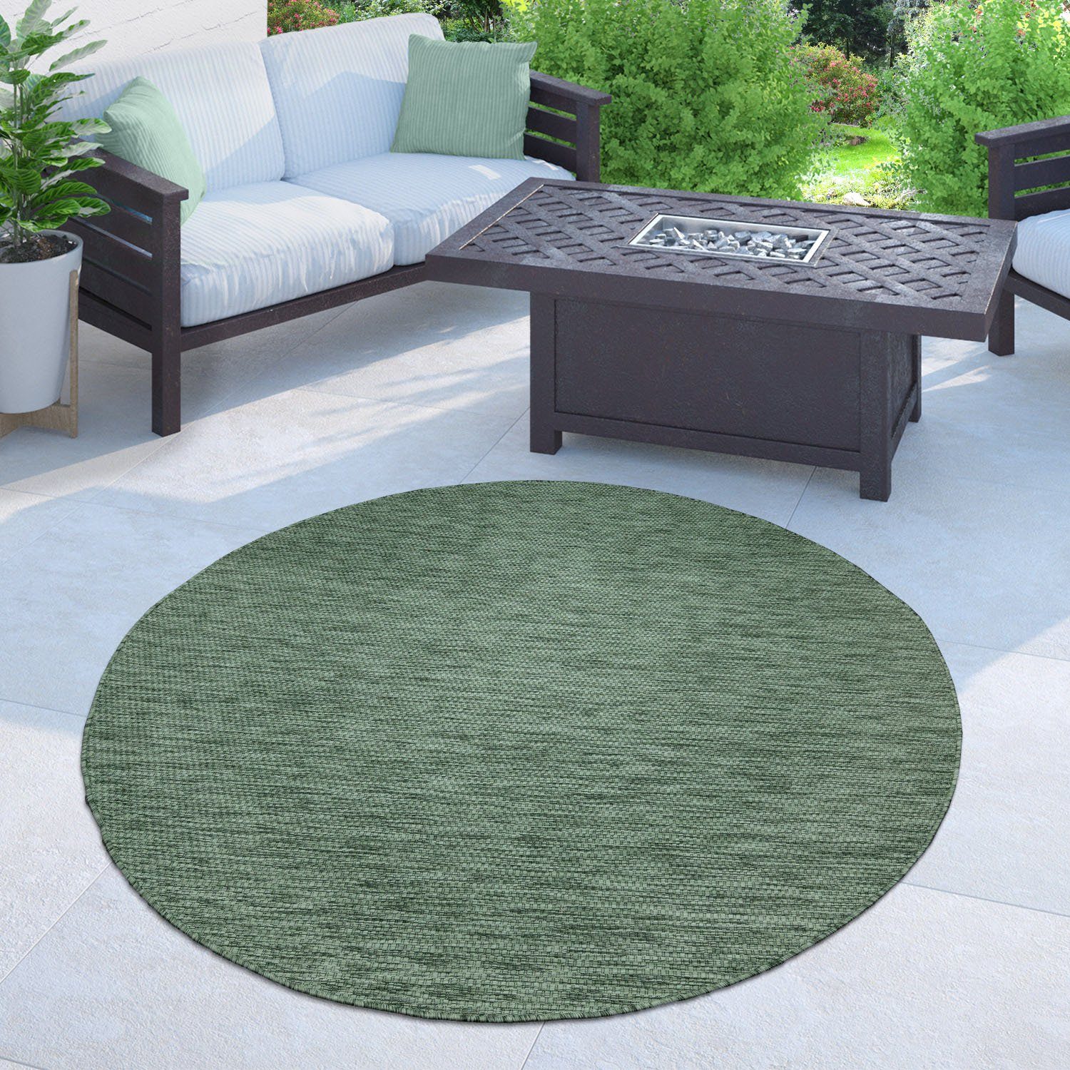 Teppich Venedig, Home affaire, rund, Höhe: 5 mm, Flachgewebe, Sisal-Optik, meliert, UV-beständig, Outdoor geeignet grün