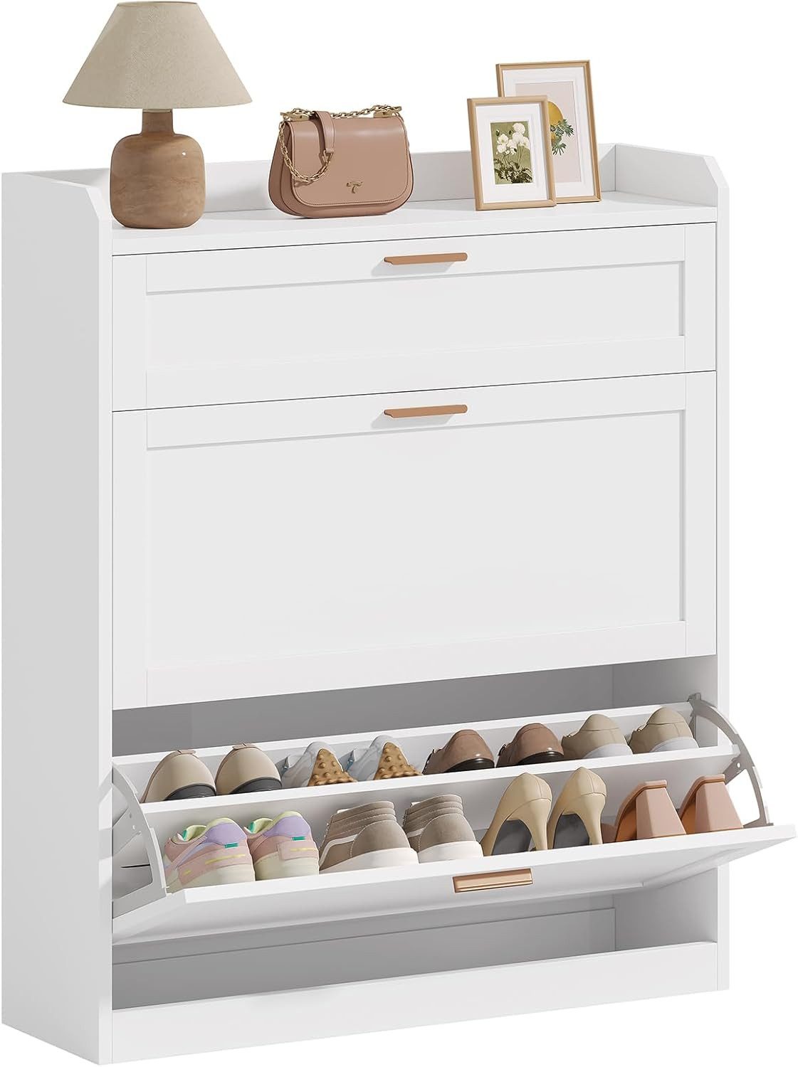 MSMASK Schuhschrank mit 2 Klappen, 24 x 80 x 104 cm Weiß