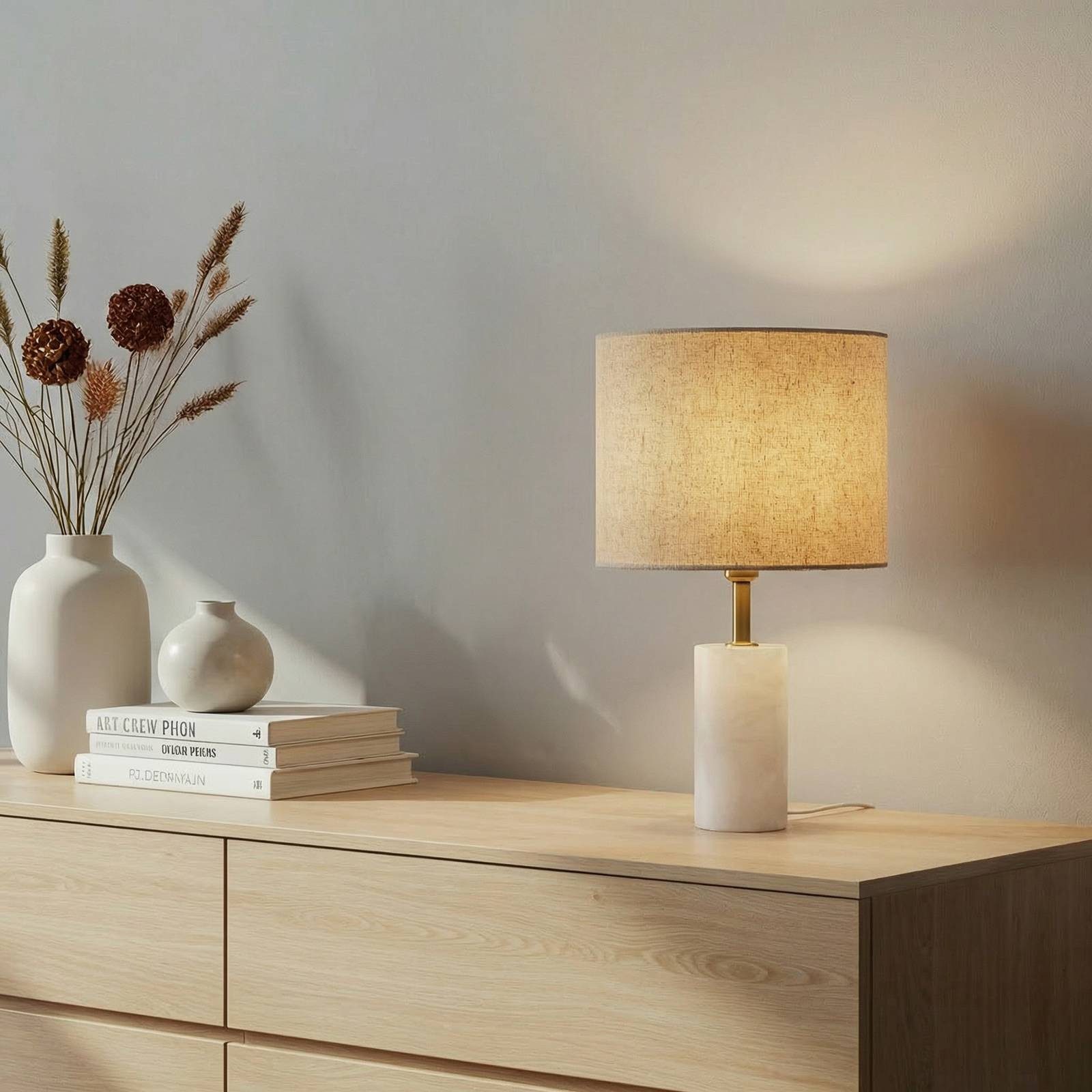 Lindby Tischleuchte Alabaster, Creme IP20, 1 x 15 W LED