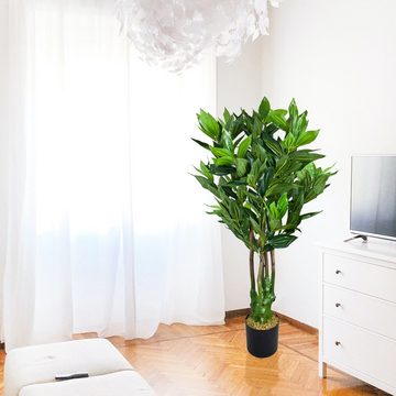 Kunstbaum Kunstpflanze Kunstbaum Künstliche Pflanze mit Echtholz 140 cm Deko, Decovego