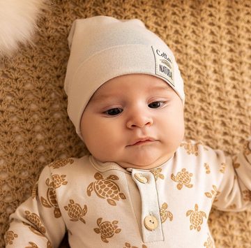 Makoma Erstlingsmütze Baby Mütze Neutral für Neugeborene Jungen & Mädchen -Hamony Natural- (Spar-Set, 3-St) mit breiten Umschlag