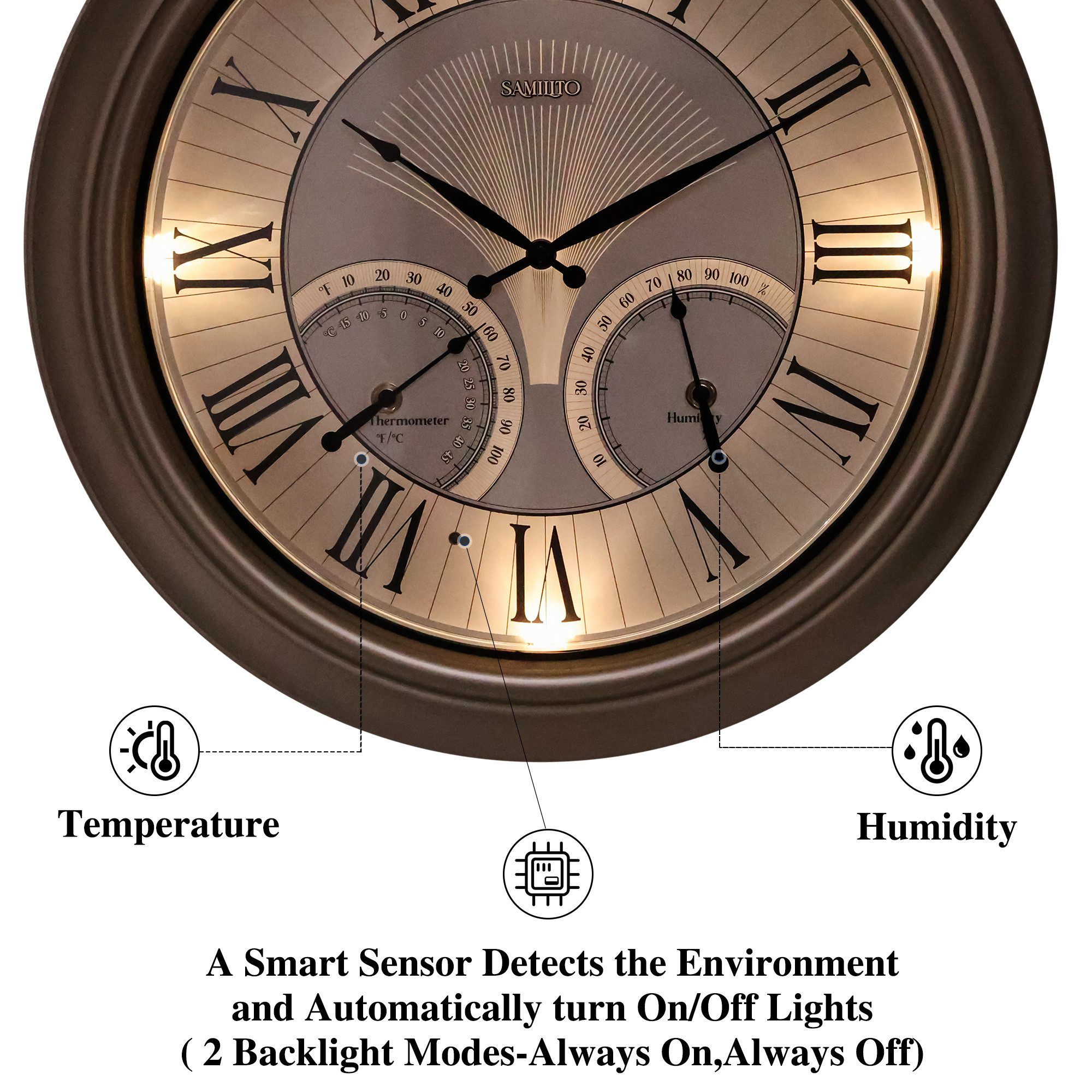 Samilito Wanduhr beleuchtete Wetterfeste für den Innen-Außenbereich,mit rF&Temp Sensor
