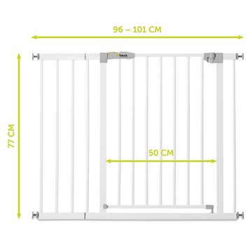 Hauck Türschutzgitter Open N Stop - White, Treppenschutzgitter 96 bis 101 cm inkl. 21 cm Verlängerung ohne Bohren