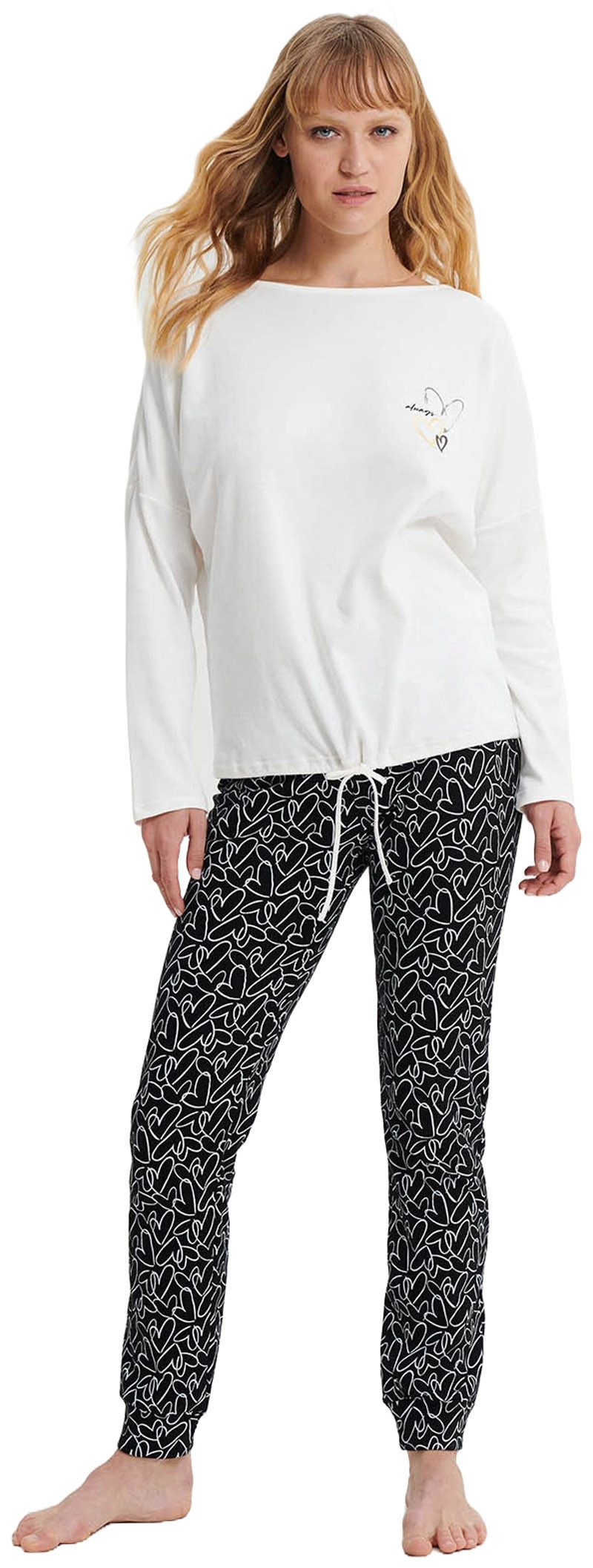 Vamp Schlafanzug VAMP lingerie (Set, 2 tlg., 2-teilig) Damen Schlafanzug lang 2-teilig Pyjama Baumwolle Glitzer-Aufdruck