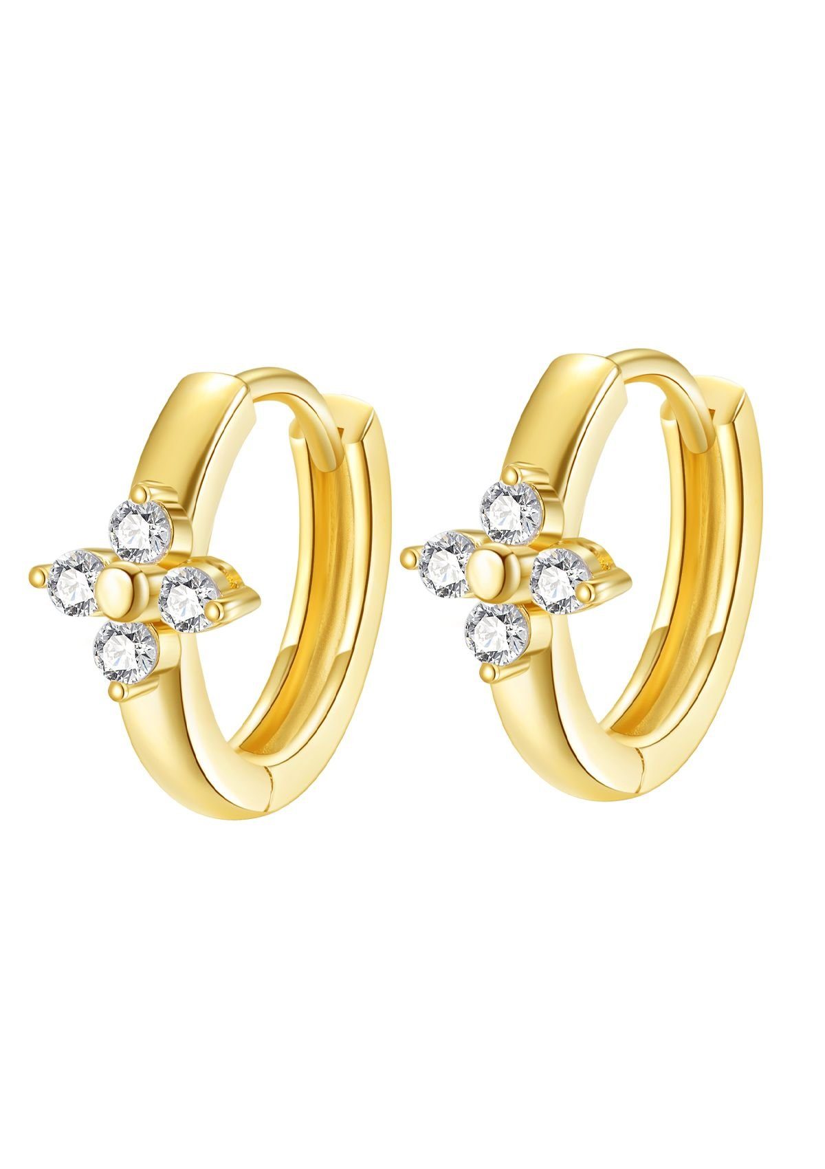 Dear Me Paar Creolen 585 Gold Blume für Damen, Ø9mm, 14K Massivgold Kleine Ohrringe mit Edelsteinen, 585 Echtgold