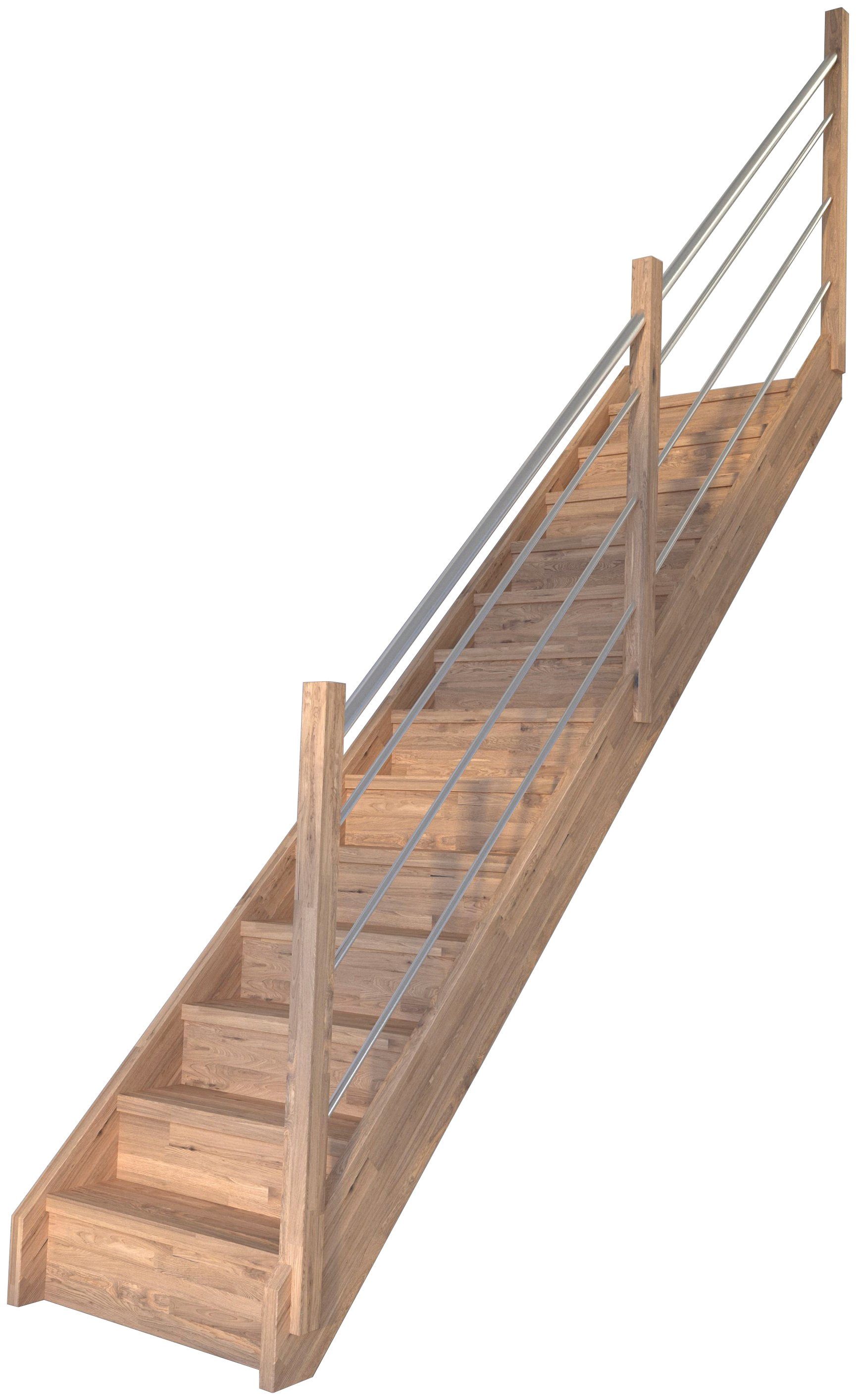 bis 280 für cm, Geschosshöhen Wangenteile geschlossen, Systemtreppe Rechts, Starwood Massivholz Durchgehende Stufen Holz-Edelstahl Mykonos,