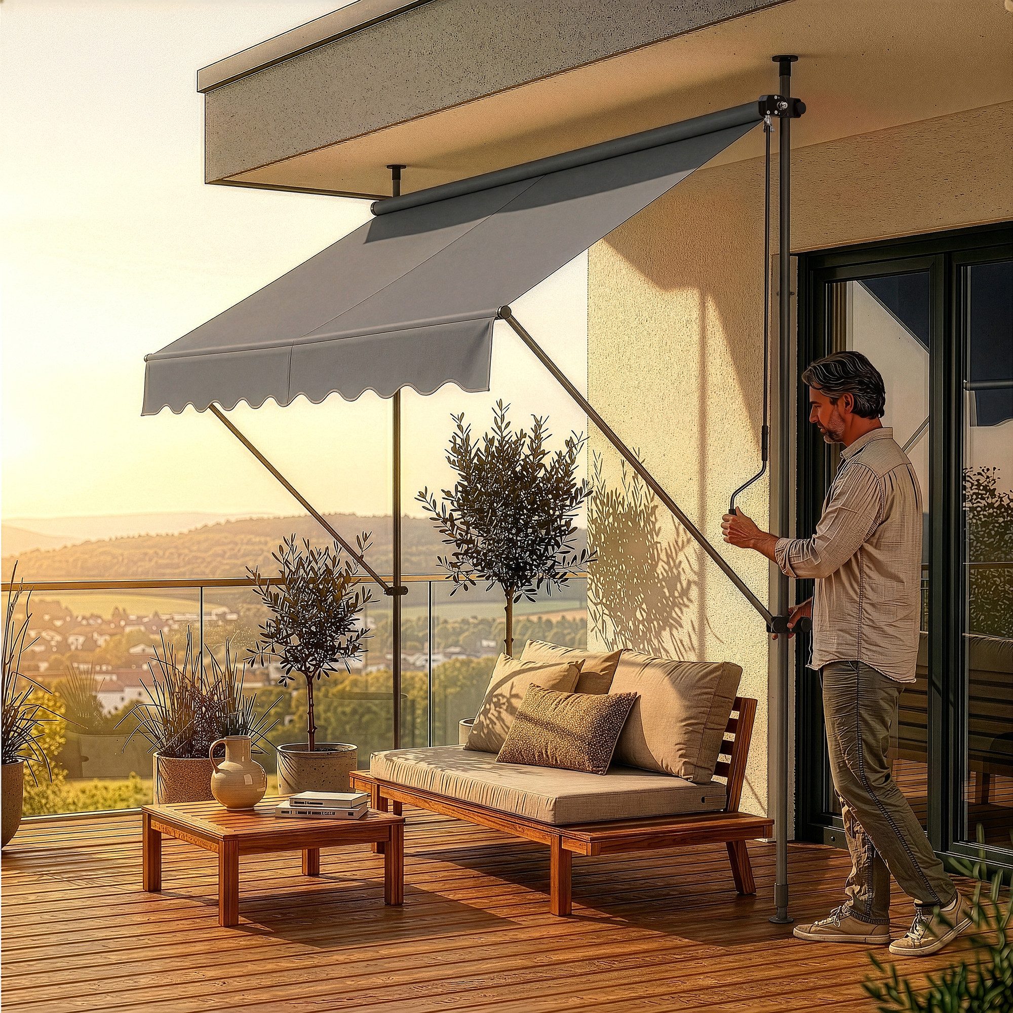 pro.tec Klemmmarkise »Stem« ohne Bohren Stahlgestell 200x120x220-309 cm Mittelgrau – Bild 5 von 5