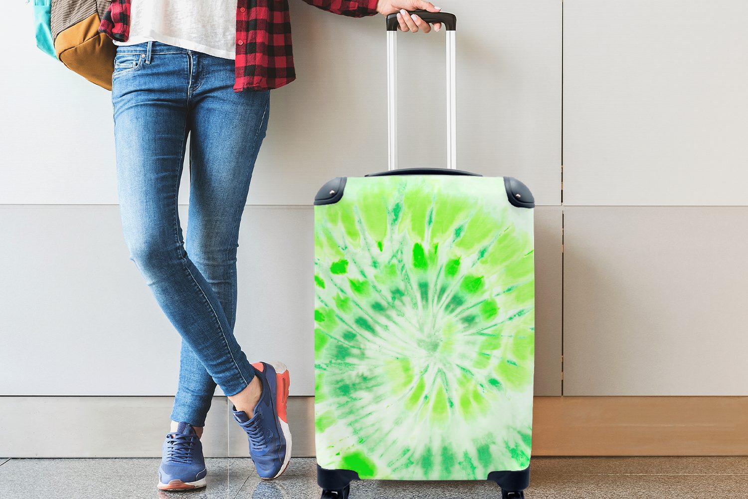 mit 4 Ferien, Reisekoffer Spirale, Grün - MuchoWow Krawattenfärbung Handgepäck Reisetasche - Handgepäckkoffer für Rollen, rollen, Trolley,