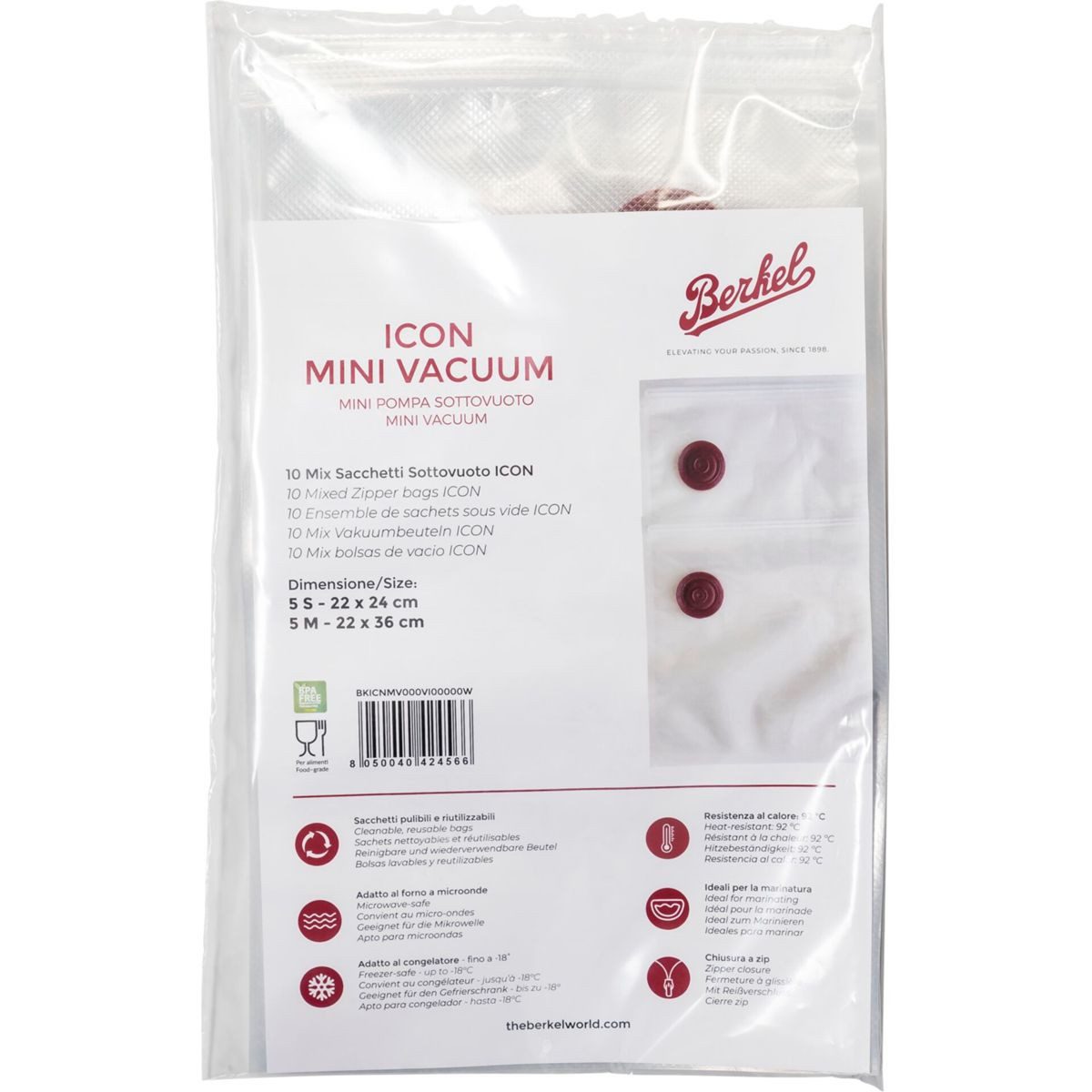 Berkel Vakuumier-Folienrollen Icon Mixed Zipper Bags Size S/M, 10 bags