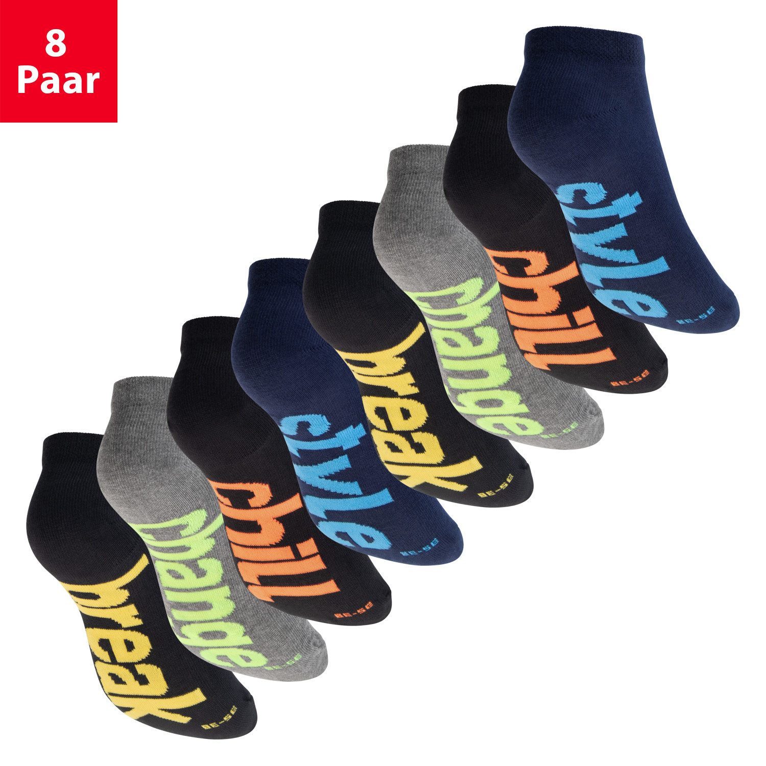 Sneakersocken Damen & Herren Sneaker Socken (8 Paar) Neon Sportsocken