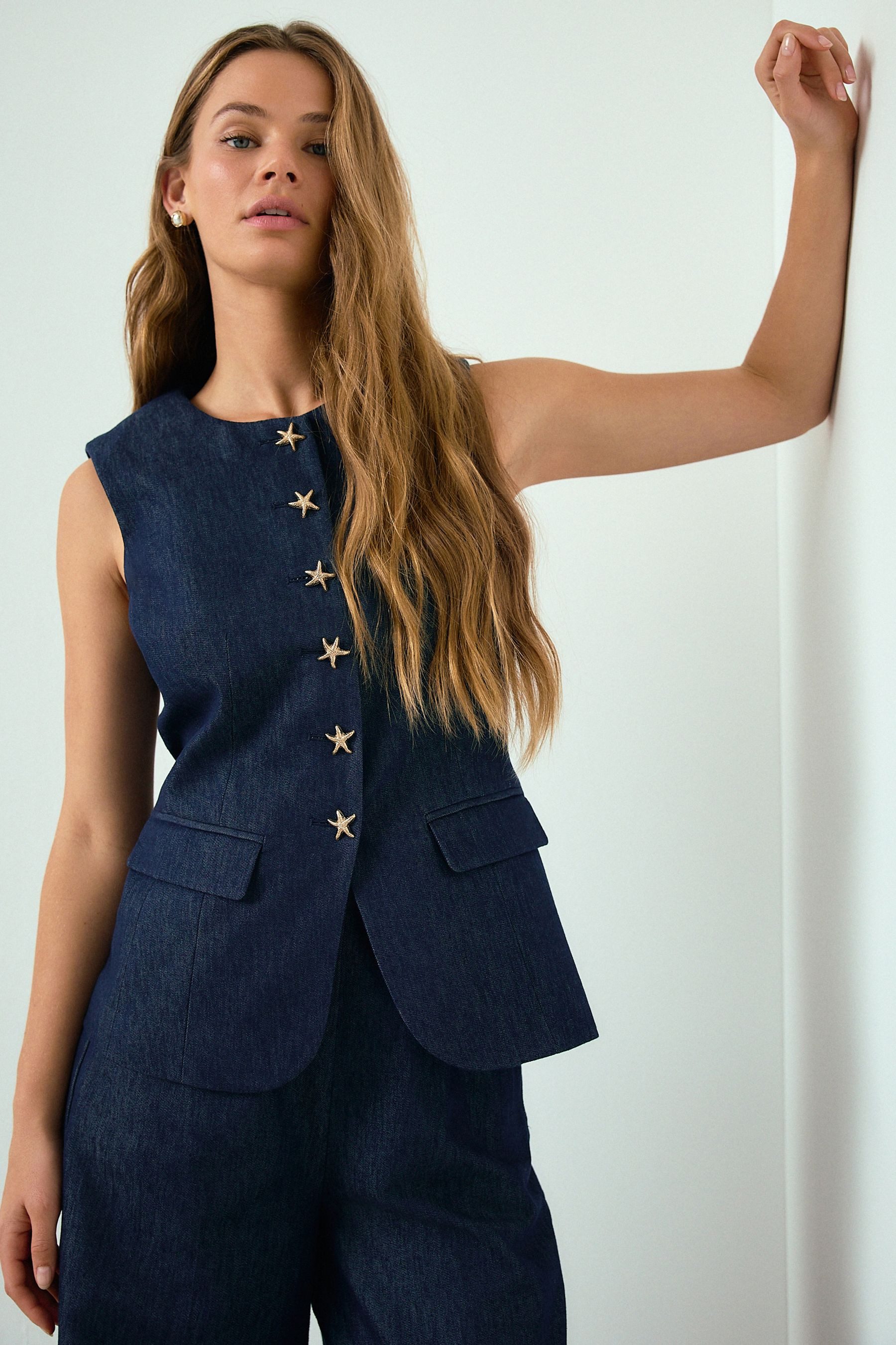 Next Anzugweste Weste in Denim-Optik mit Seestern-Detail (1-tlg)