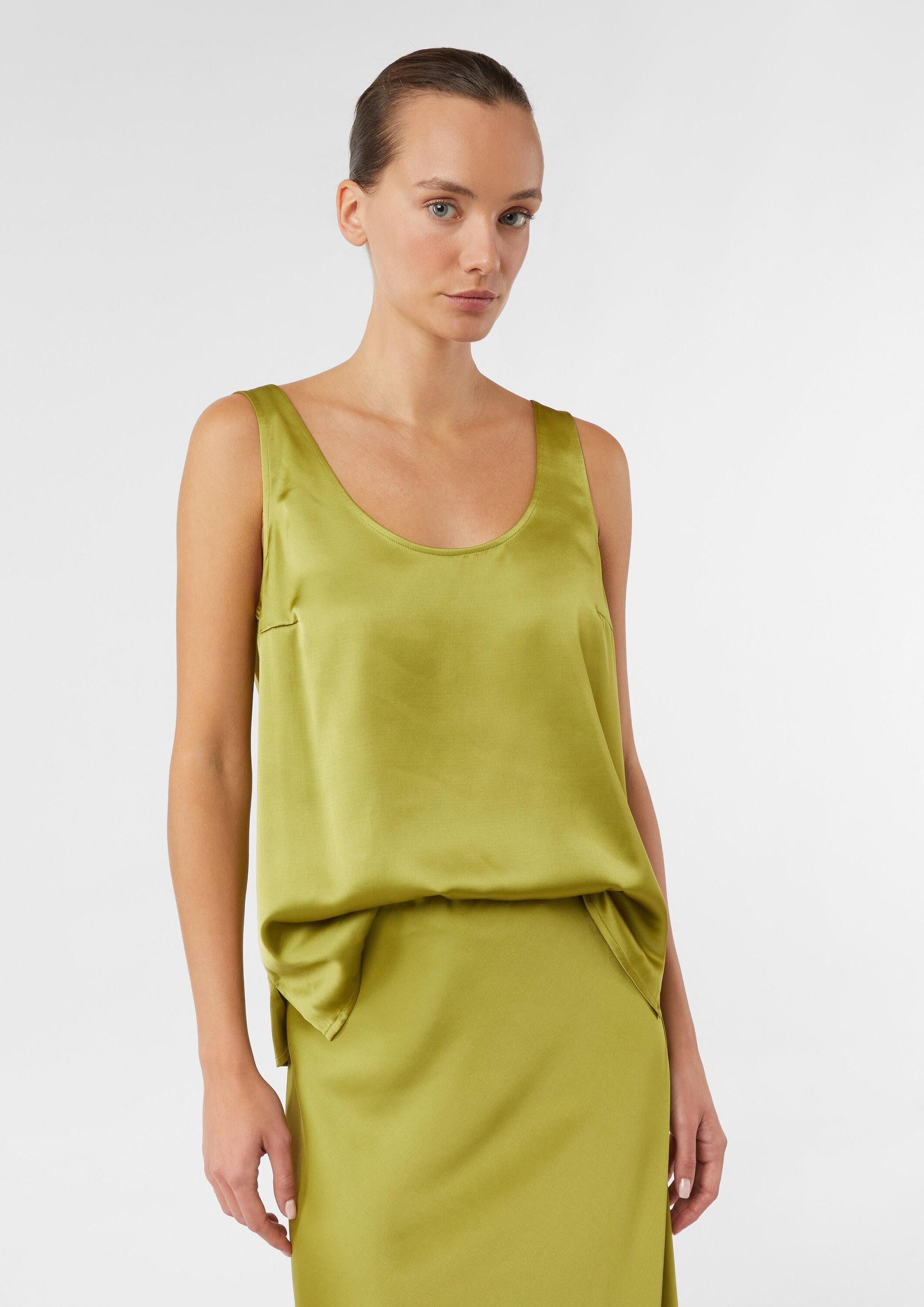 comma Blusentop Bluse Satintop mit tiefem Ausschnitt