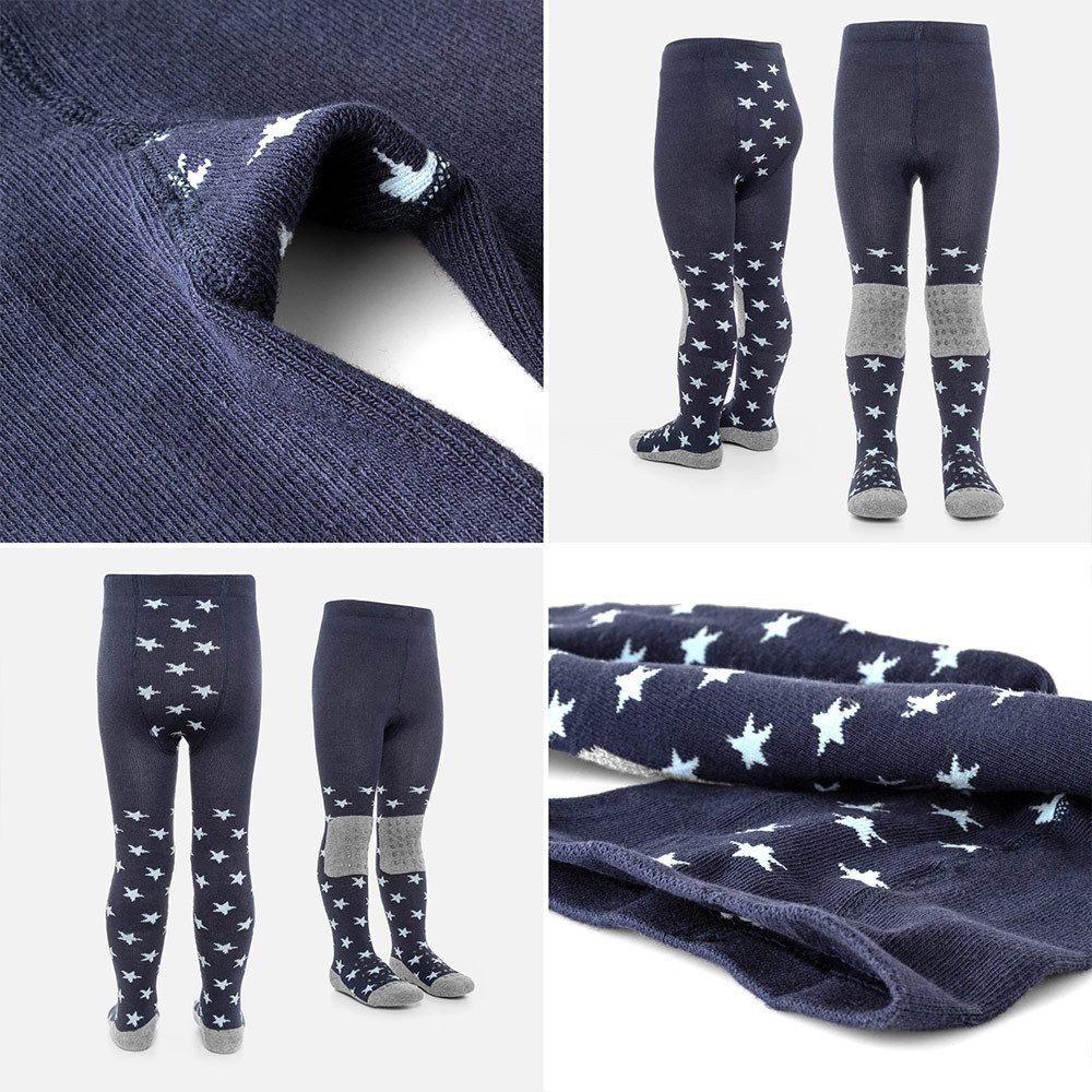 LaLoona Strumpfhose Sterne Marine Baby Krabbelstrumpfhose mit ABS Sohle elastische Kinder Strumpfhose