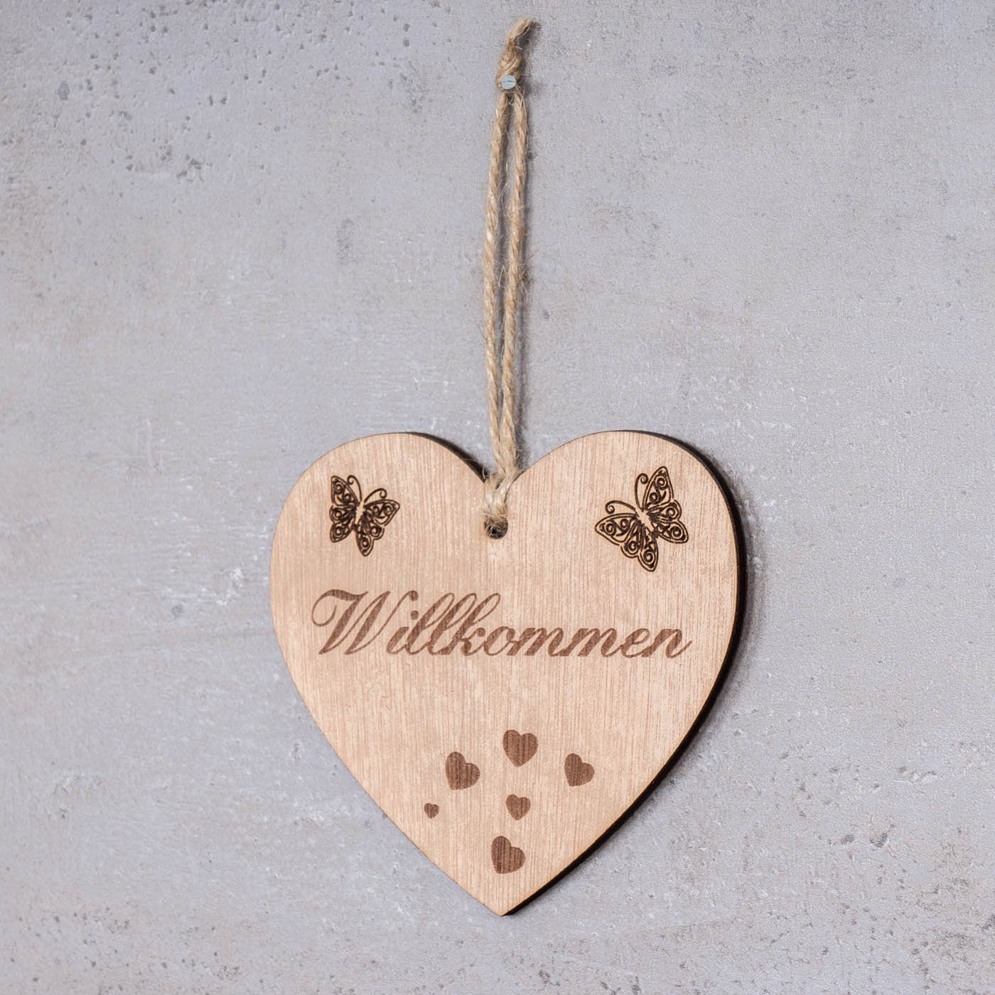 Birkenholz Willkommen Welcome Levandeo® Holz Sprüche Dekohänger, 10x9cm Herz Deko