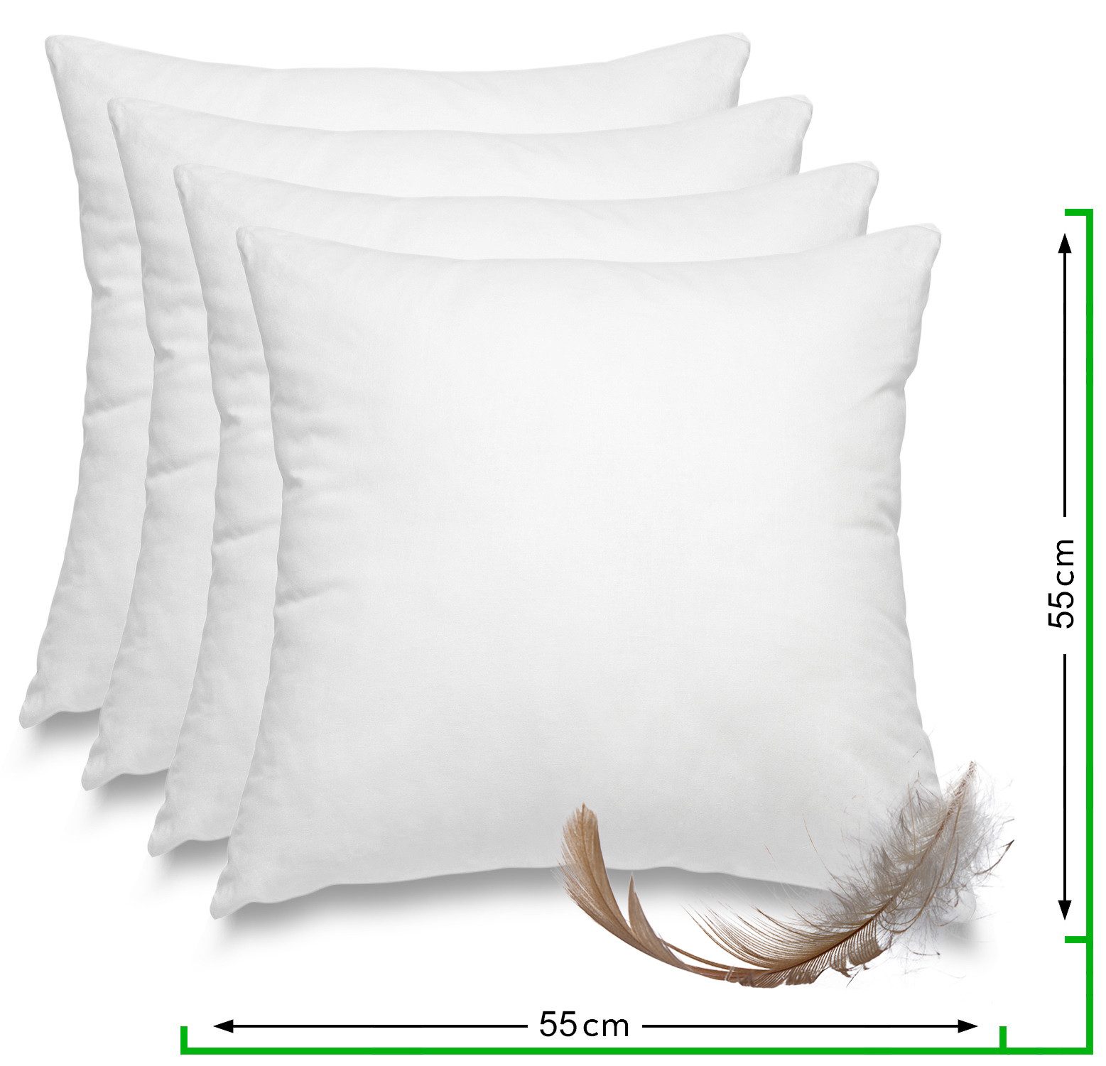 wometo Federkissen 4er Pack, 55x55 cm, Füllung: Federn, Bezug: Baumwolle, 4er Set, OEKO-TEX®, Kissenfüllung Bezug Baumwolle & 100% Federn