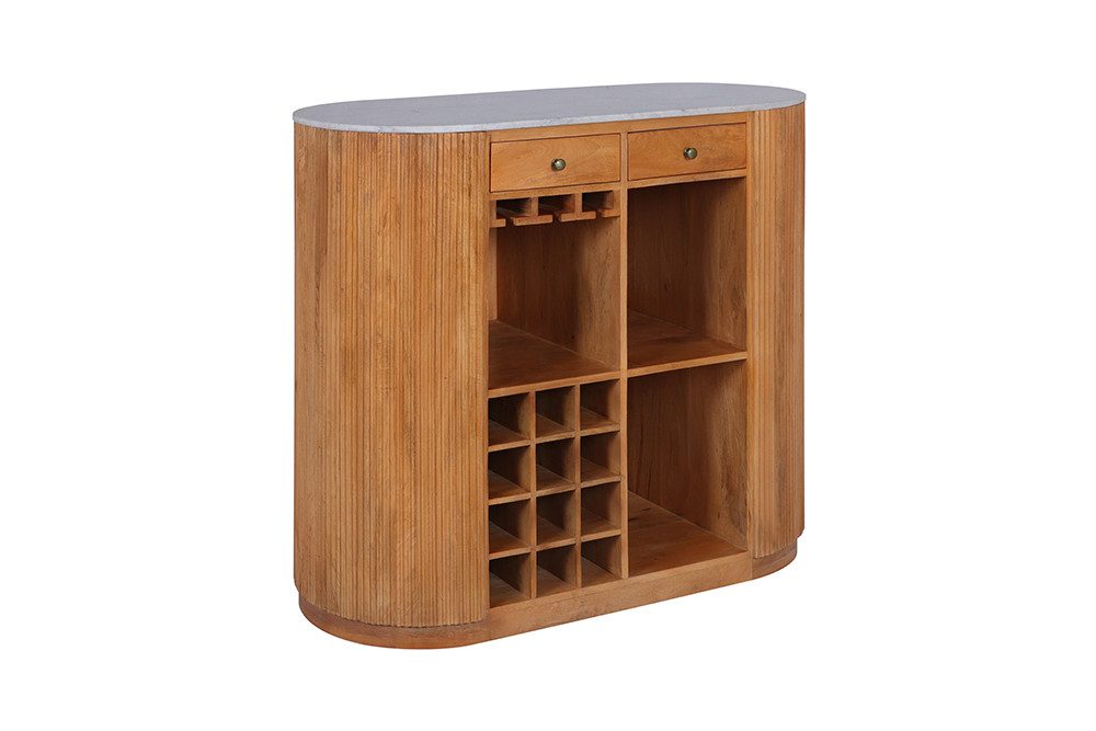 riess-ambiente Bartisch TRES CHIC 120cm natur/weiß - Marmor, Mangoholz, mit Flaschenregal (Einzelartikel, 1-St), Schrank mit Multifunktion & Stauraum - ideal für Wohnzimmer oder Küche