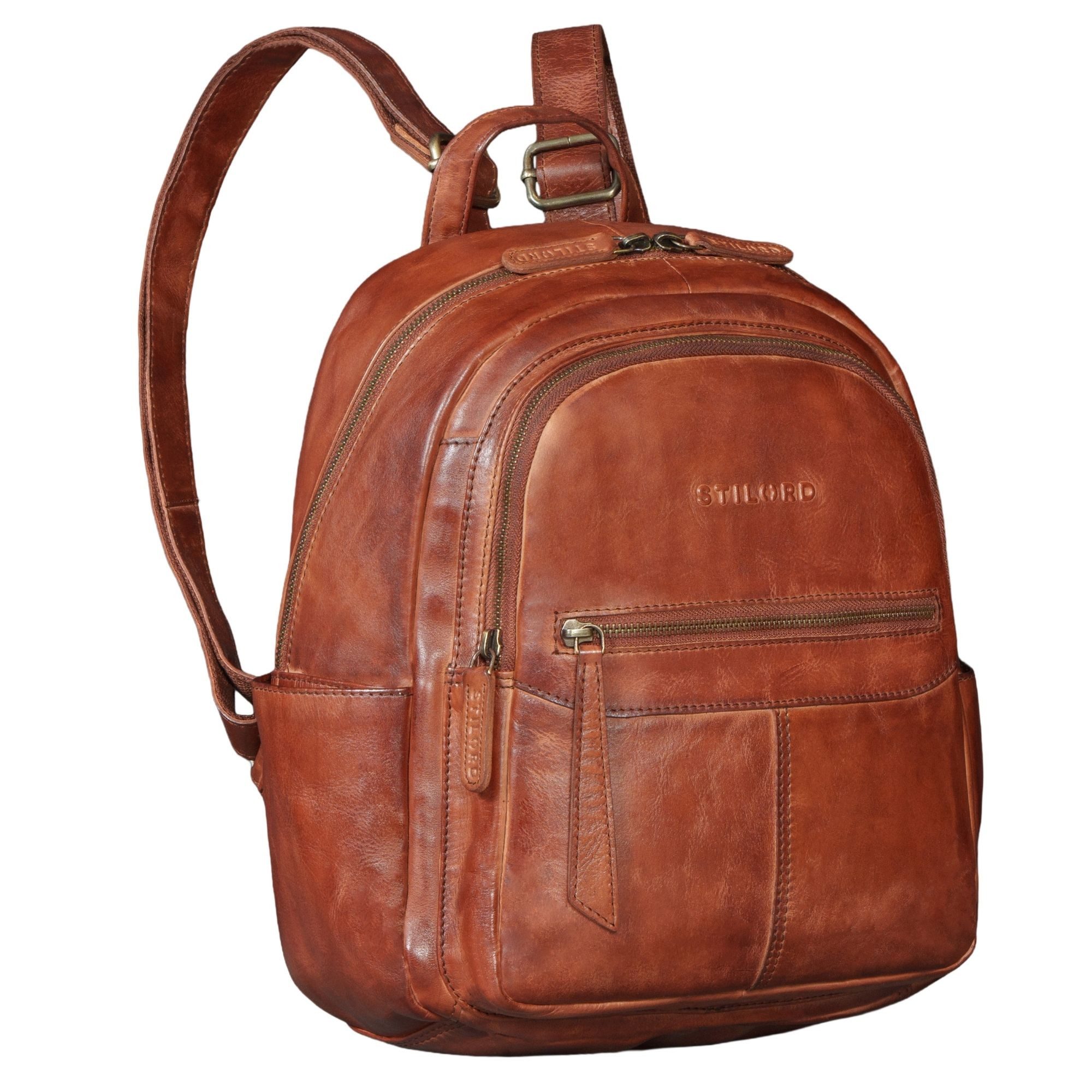 STILORD Cityrucksack "Lisa" City Rucksack Damen Leder Mittelgroß gepolstertes Fach 13 Zoll