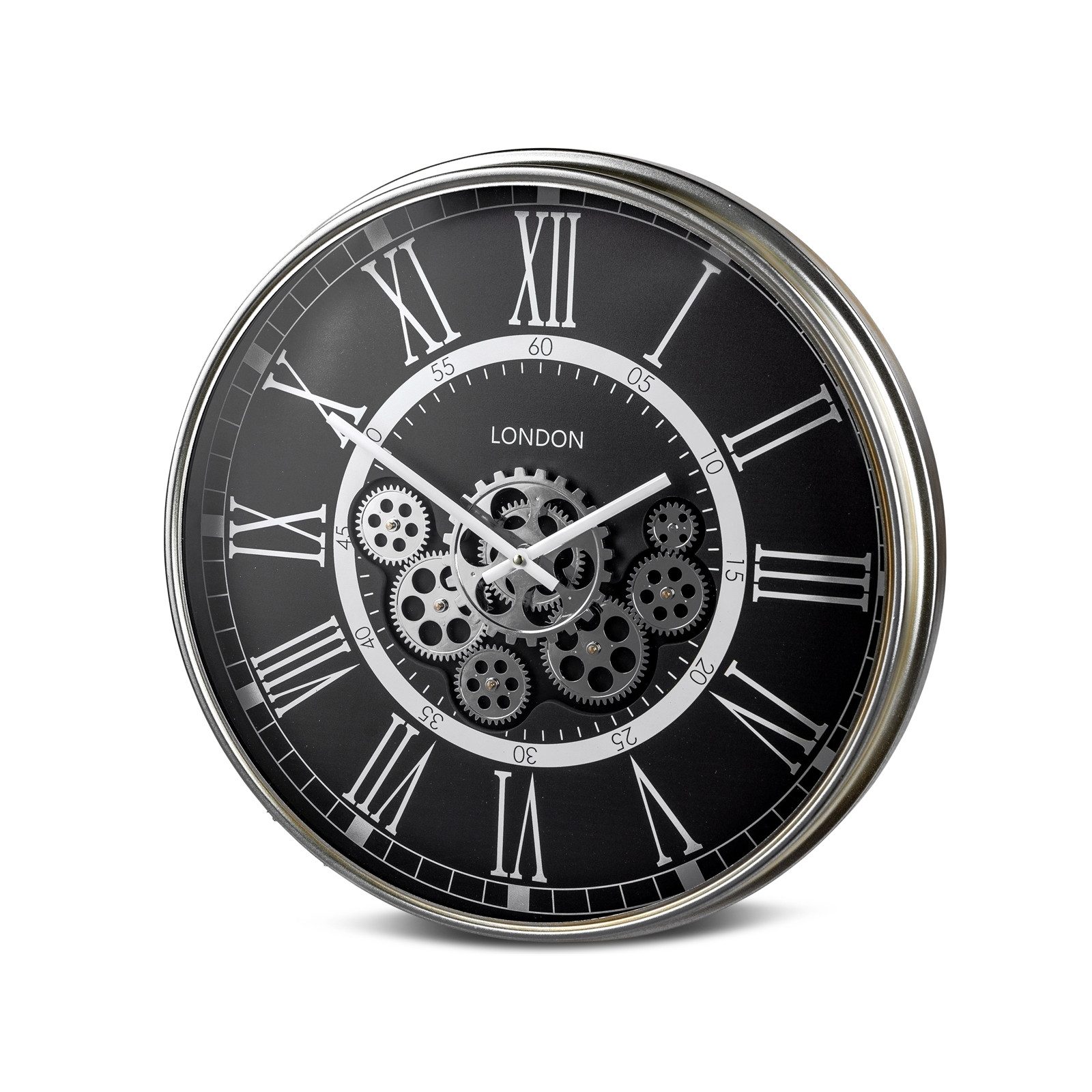 Wanduhr Wanduhr Ø 54 cm Schwarz mit beweglichen Zahnrädern