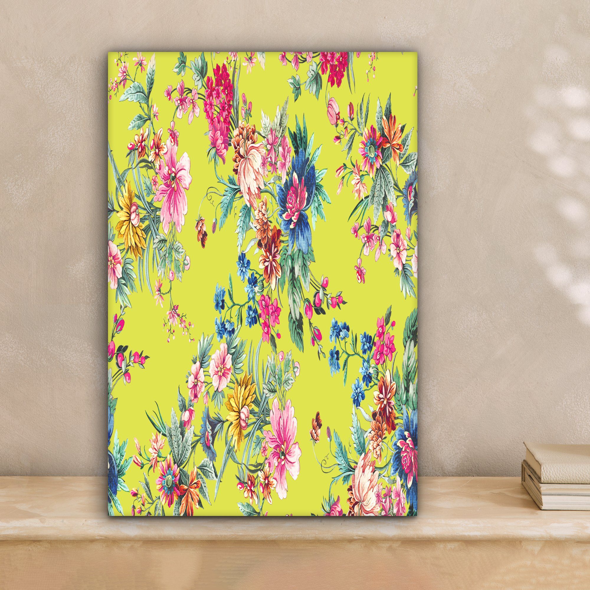 (1 Leinwandbild fertig bespannt Zackenaufhänger, Farben Grün, Leinwandbild Blumen St), - OneMillionCanvasses® inkl. 20x30 cm Gemälde, -