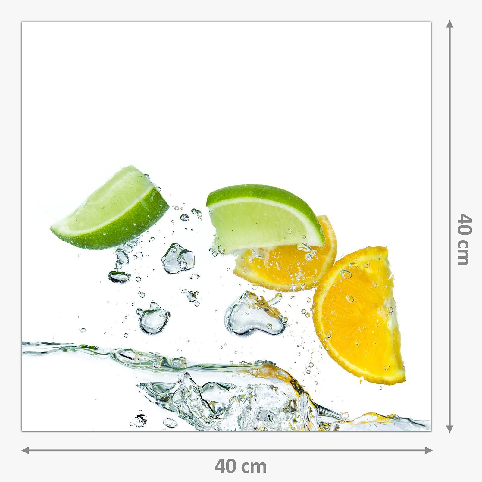 Limetten Primedeco auf Spritzschutz Glas Küchenrückwand Wassersplash