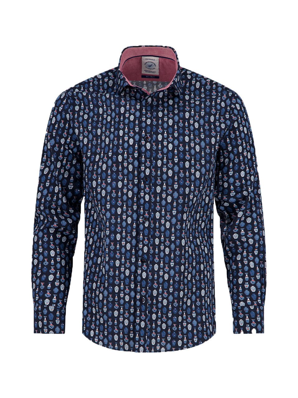 A Fish named Fred Langarmhemd A Fish Named Fred Herrenhemd – Vasen‑Print, Navy (1-tlg)