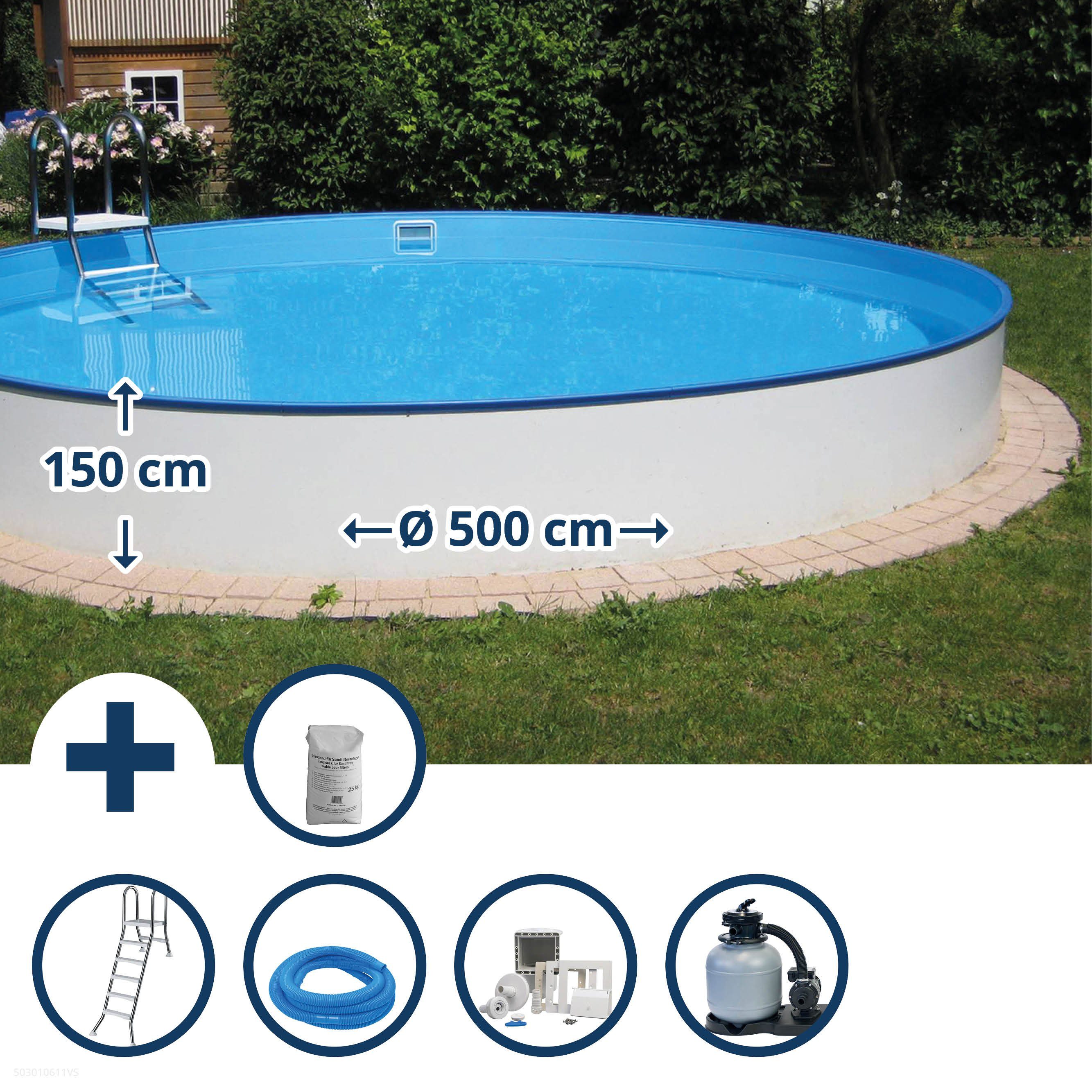 Waterman Rundpool Stahlwandpool Set (9-teilig) halbhoch rund Baleare (Komplett-Set, 1-tlg), verzinkte Stahlwand