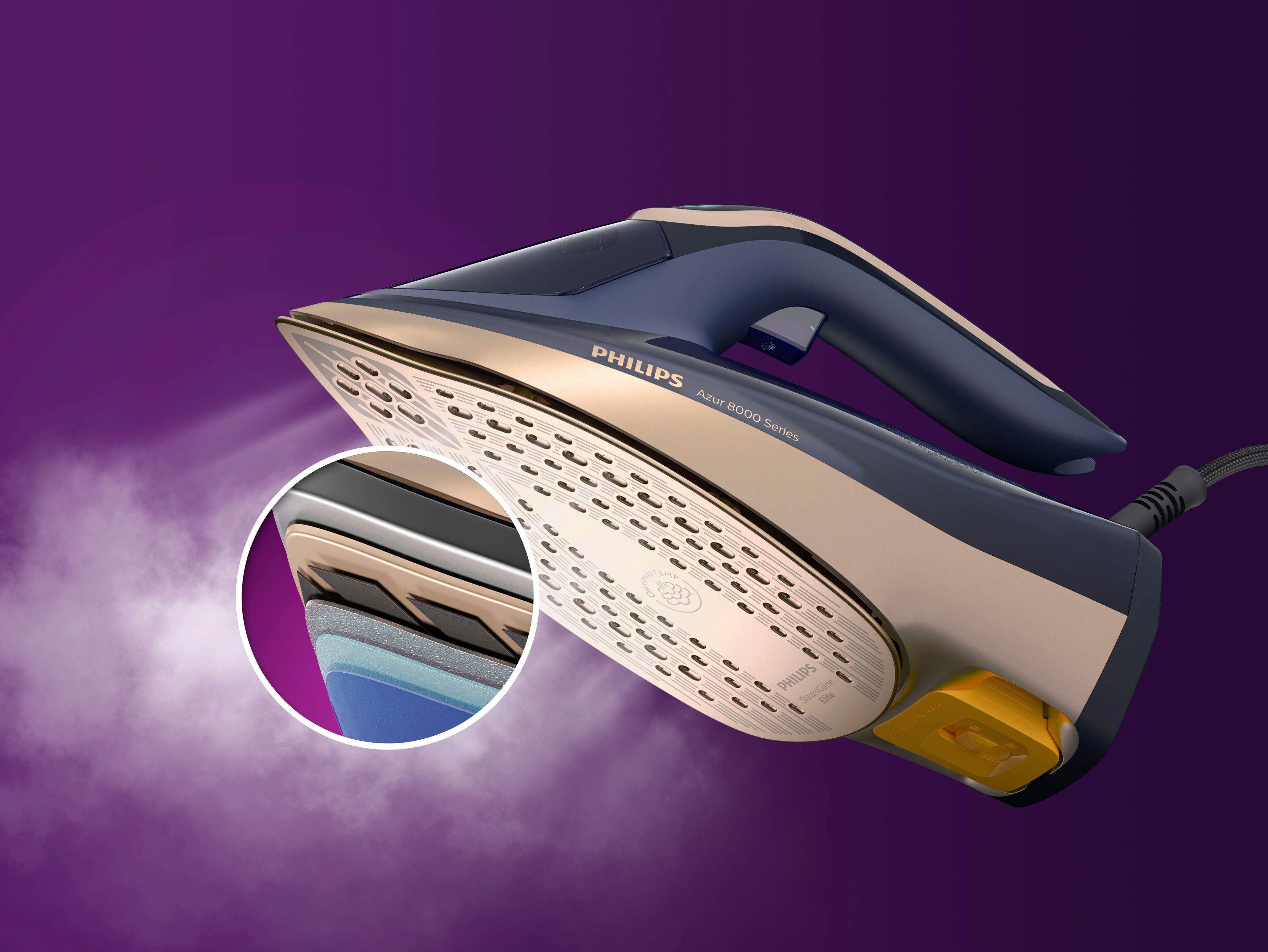 Philips Dampfbügeleisen DST8050/20 8000 Series, 3000 W, SteamGlide Elite Bügelsohle, mit 350 ml Wassertank und 260 g Dampfstoß – Bild 3 von 5
