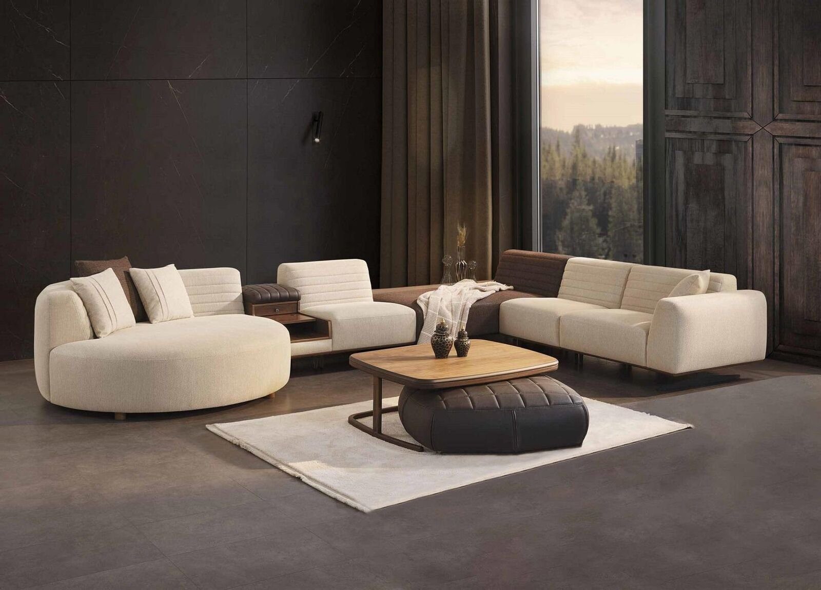 JVmoebel Wohnzimmer-Set Wohnzimmer Set Ecksofa U-Form Sofa Couch Luxus Couchtisch Modern, (8-St., Ecksofa, Couchtisch, Hocker), Made in Europa