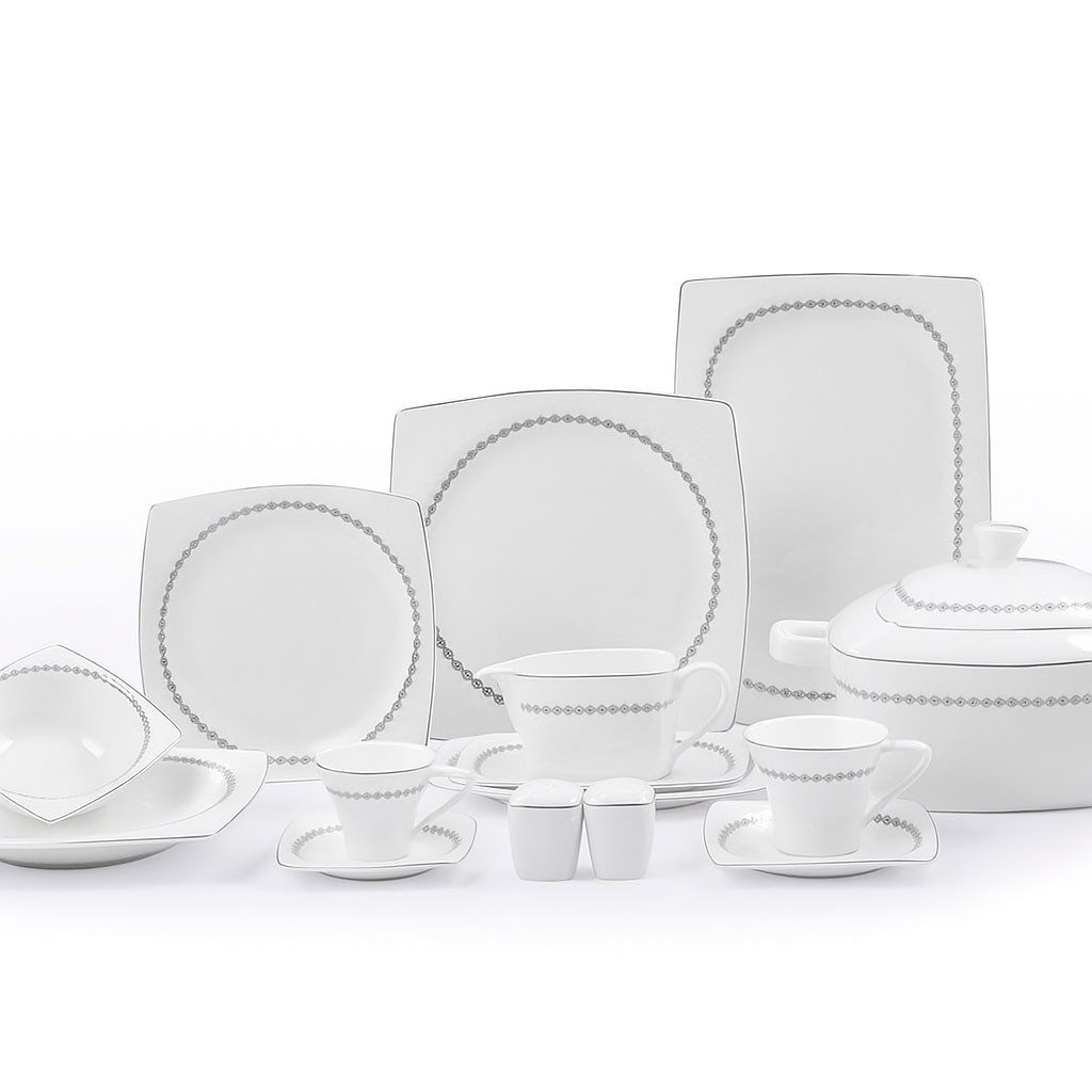 Dekonaz Tafelservice TY-Shape 83 Teiliges Tafelservice Set, Gelbe Streifen
