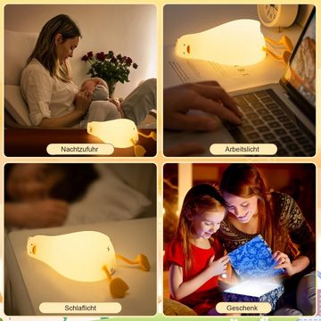 Powerwill Nachtlicht LED Nachtlicht Kinder, Flach Liegende Ente Nachtlicht, LED fest integriert, süße Tiere Silikon Kinder Nachttischlampe, Dimmbar, LED fest integriert, Warmweiß, Touch USB Lampe für Babyzimmer